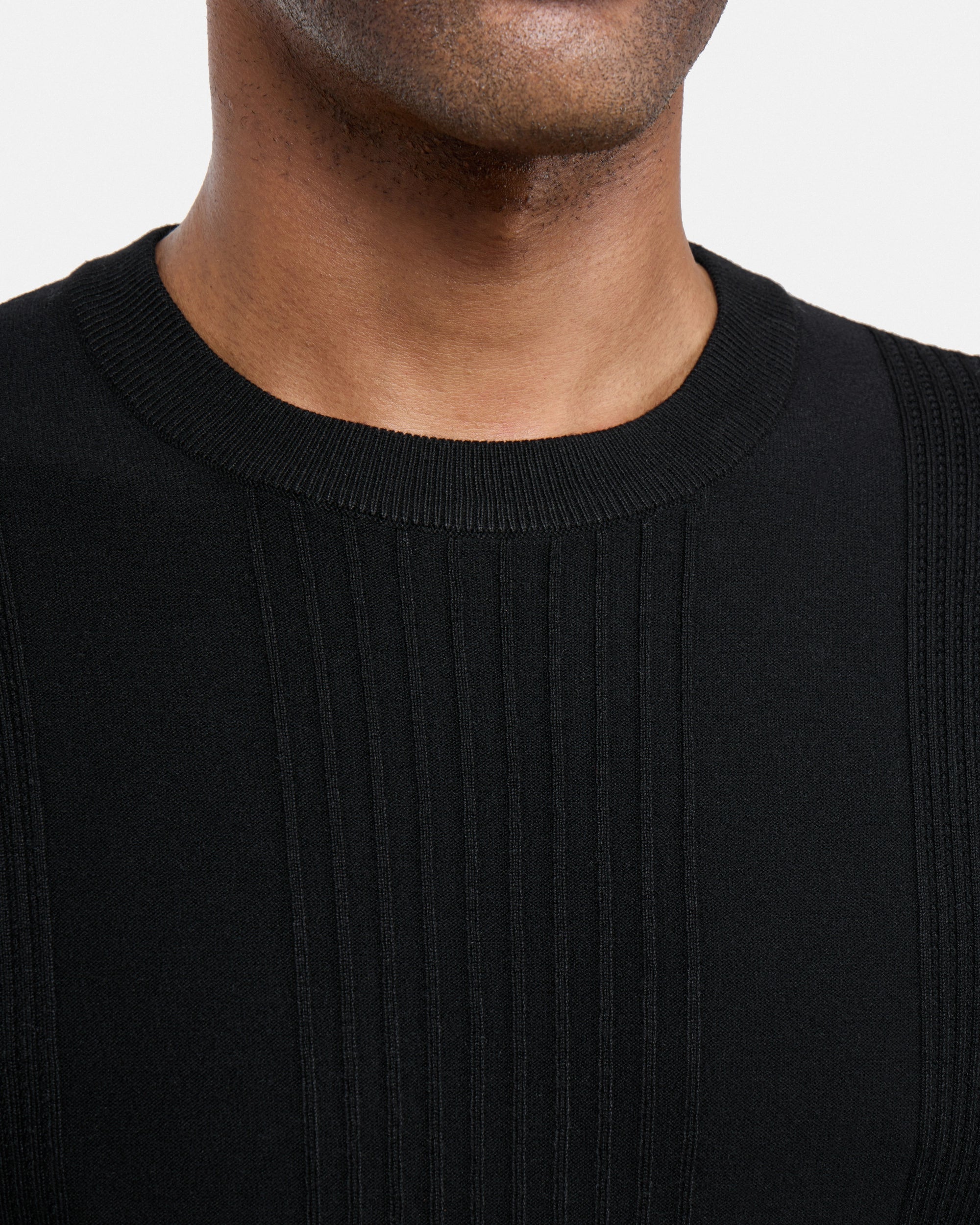 #XRSW3100611 Raised Stripes Short Sleeve Crew Sweater-thumbmail-6