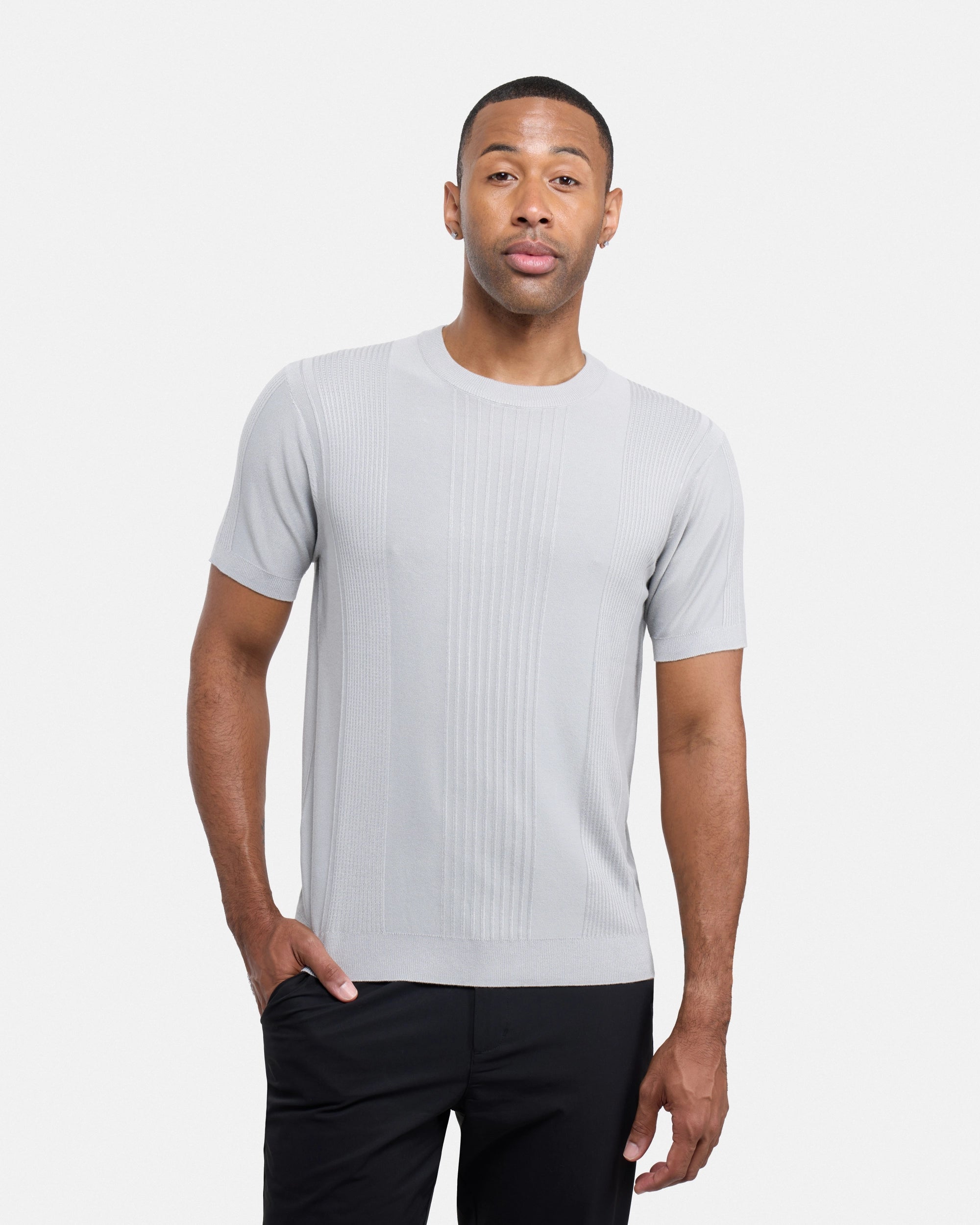 #XRSW3100611 Raised Stripes Short Sleeve Crew Sweater-thumbmail-9