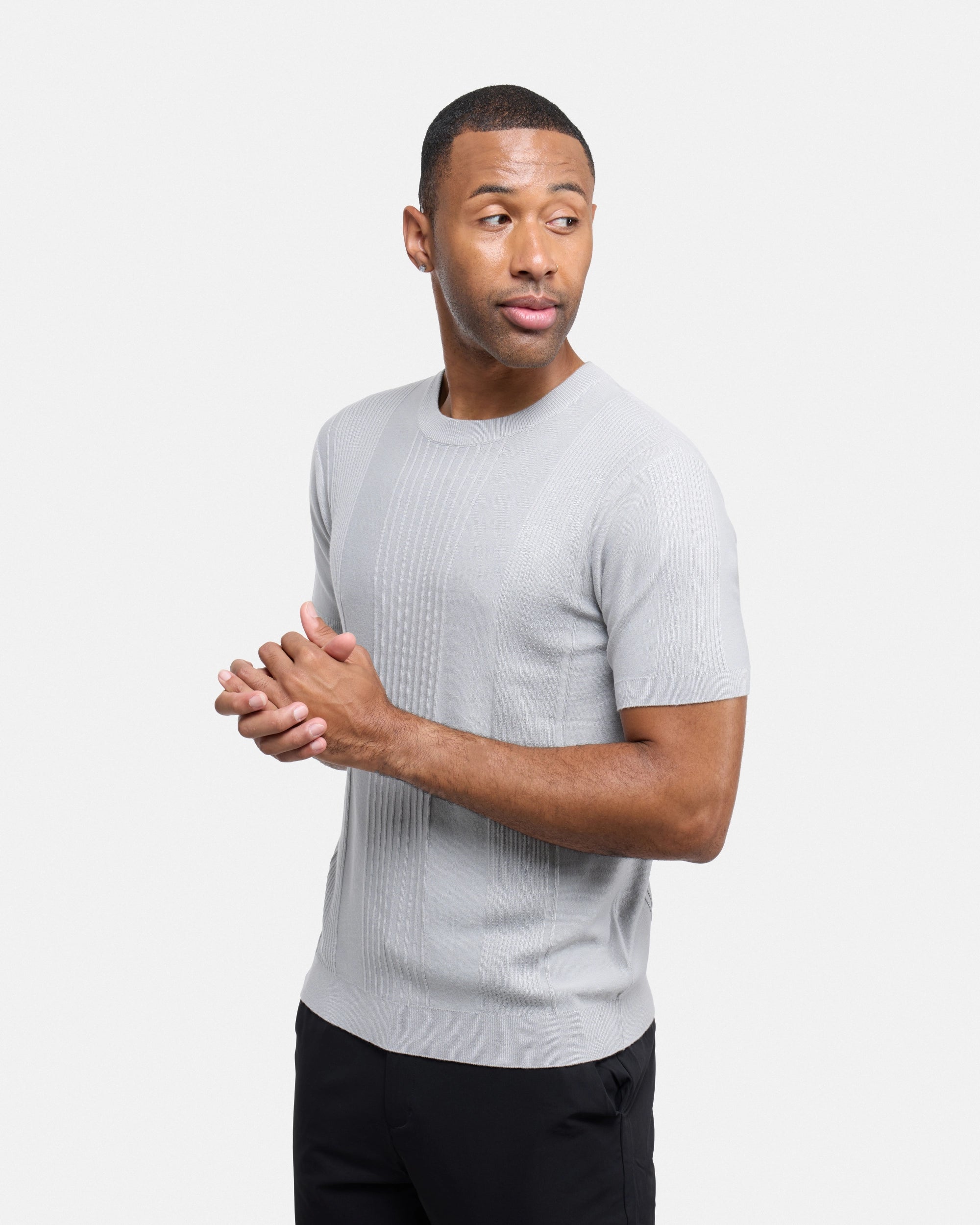 #XRSW3100611 Raised Stripes Short Sleeve Crew Sweater-thumbmail-11