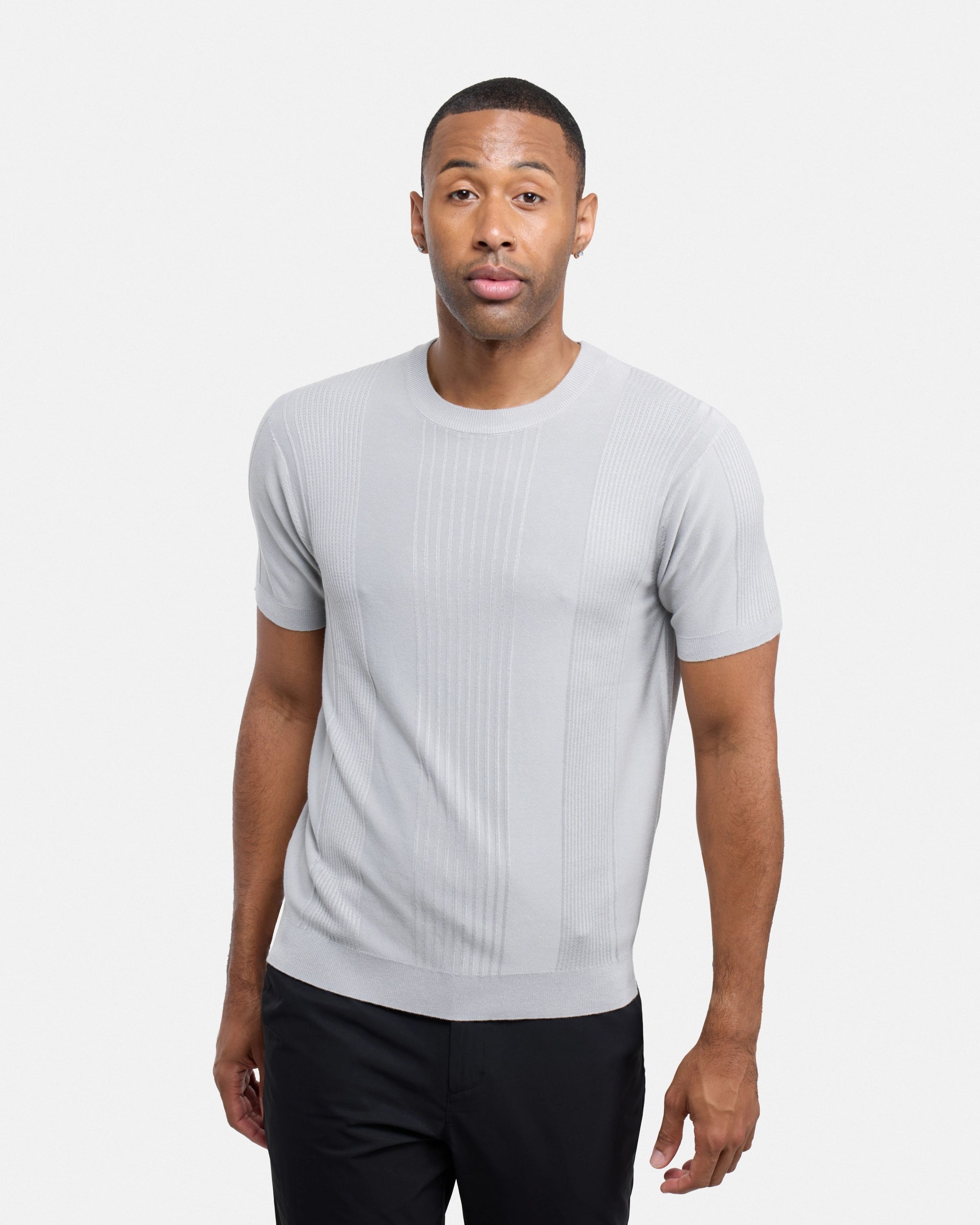 #XRSW3100611 Raised Stripes Short Sleeve Crew Sweater-thumbmail-13