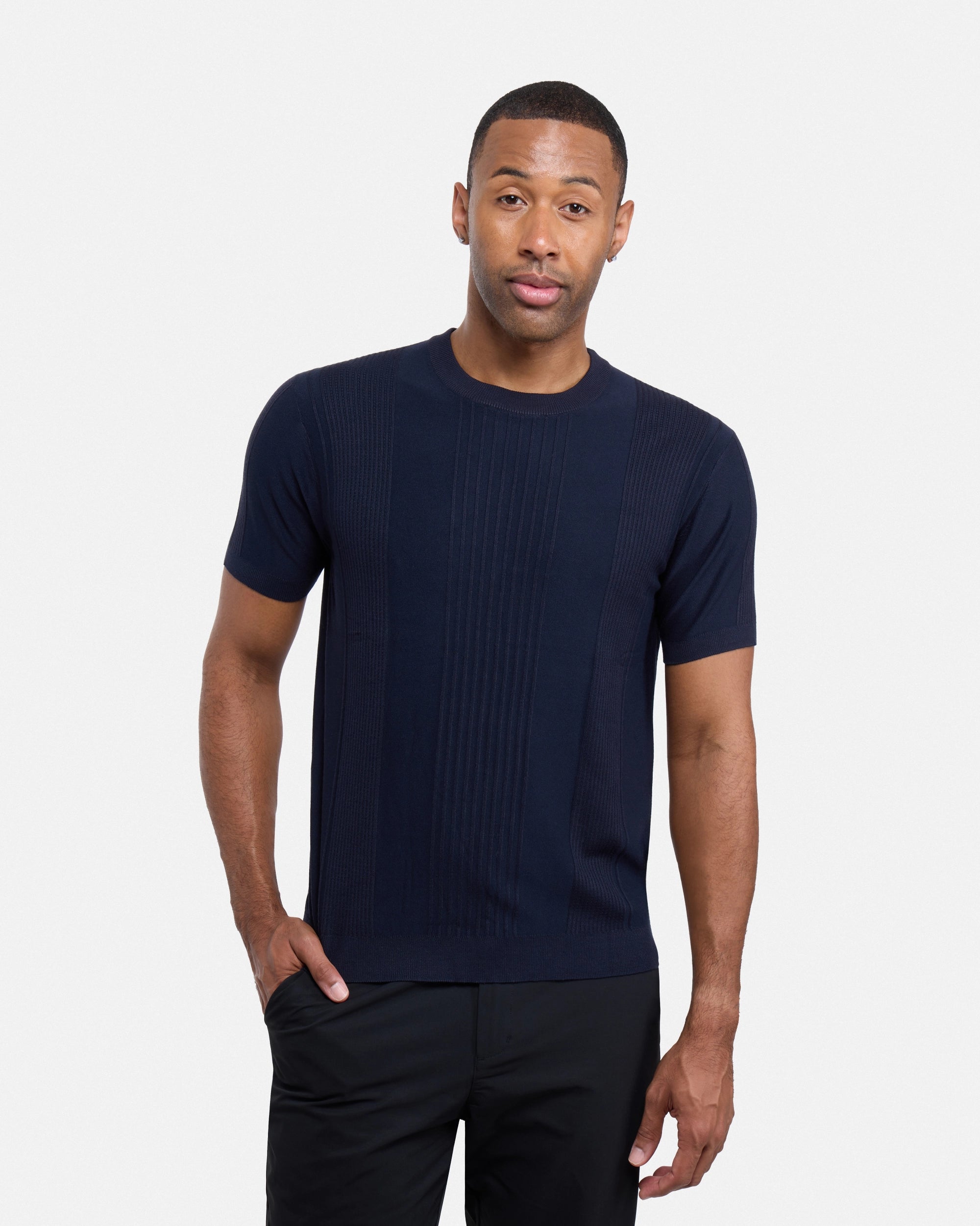 #XRSW3100611 Raised Stripes Short Sleeve Crew Sweater-thumbmail-17