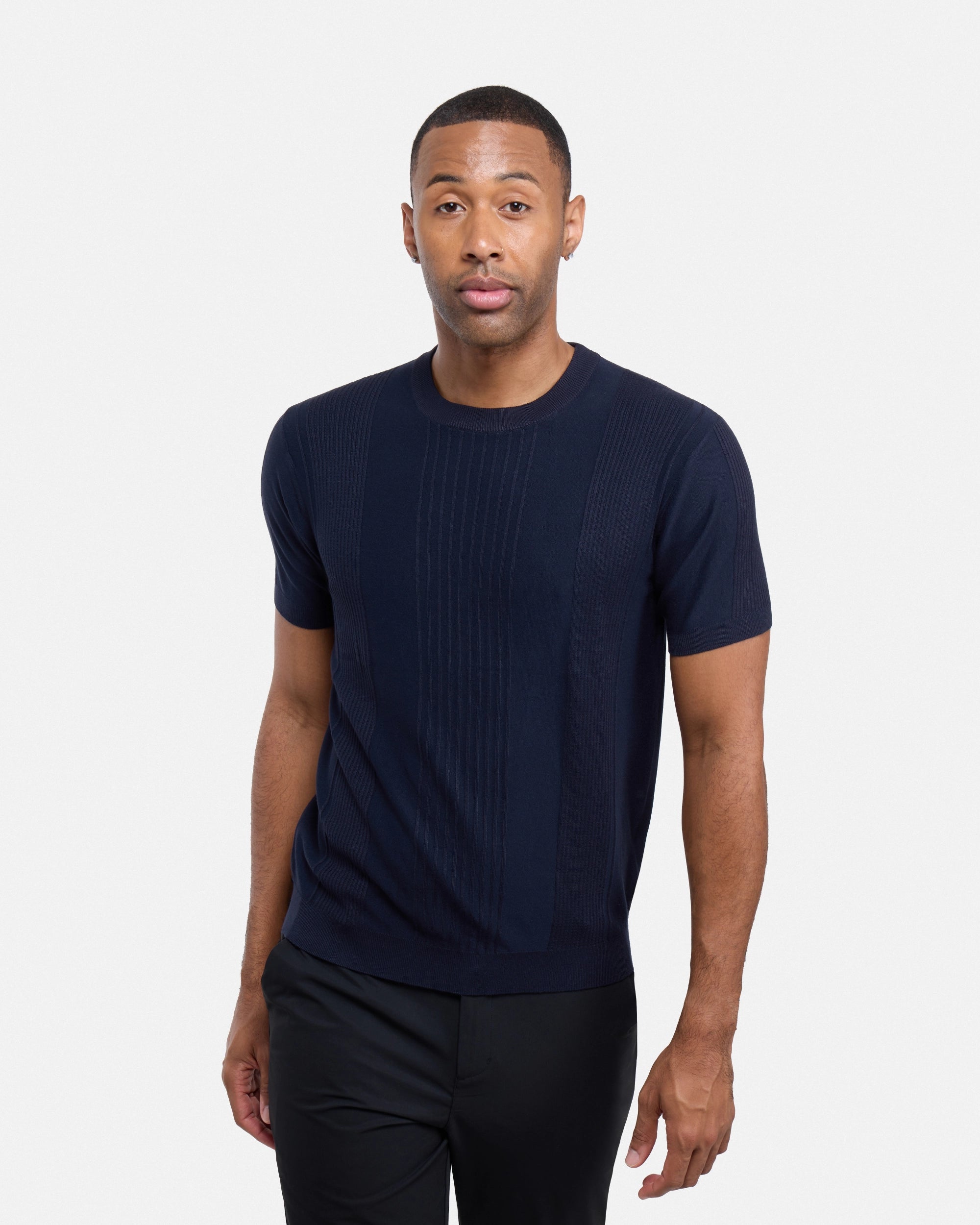#XRSW3100611 Raised Stripes Short Sleeve Crew Sweater-thumbmail-20