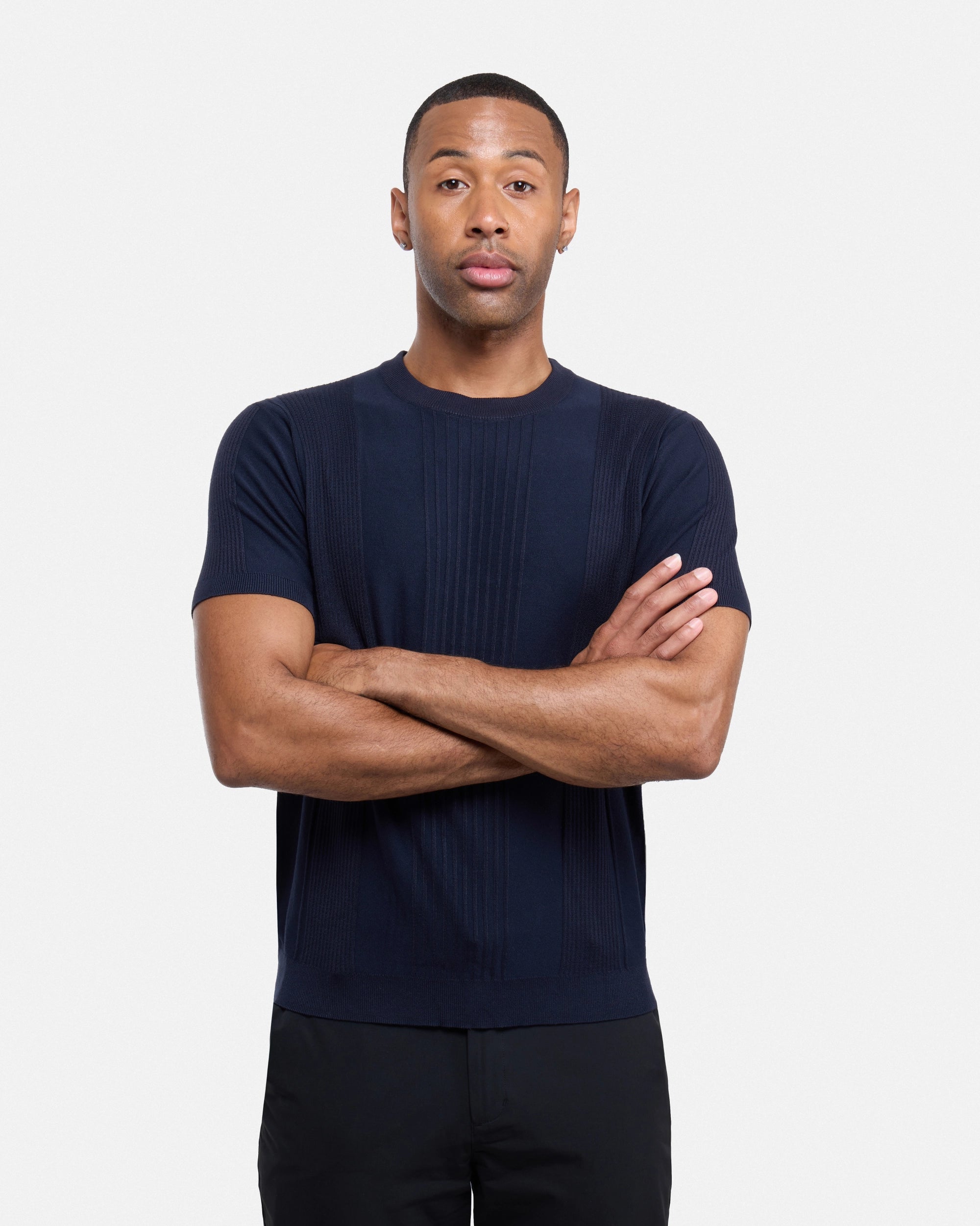 #XRSW3100611 Raised Stripes Short Sleeve Crew Sweater-thumbmail-21