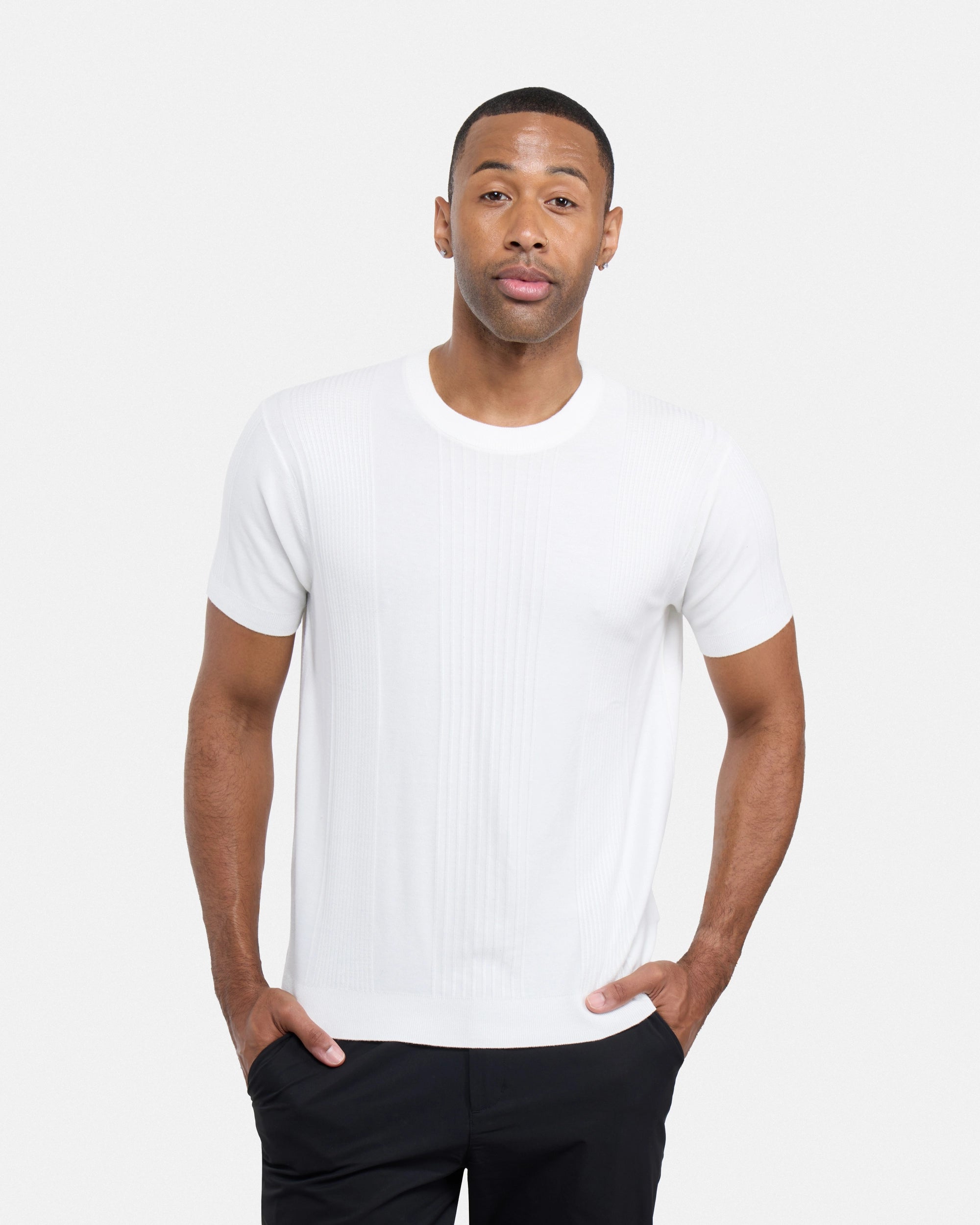 #XRSW3100611 Raised Stripes Short Sleeve Crew Sweater-thumbmail-25