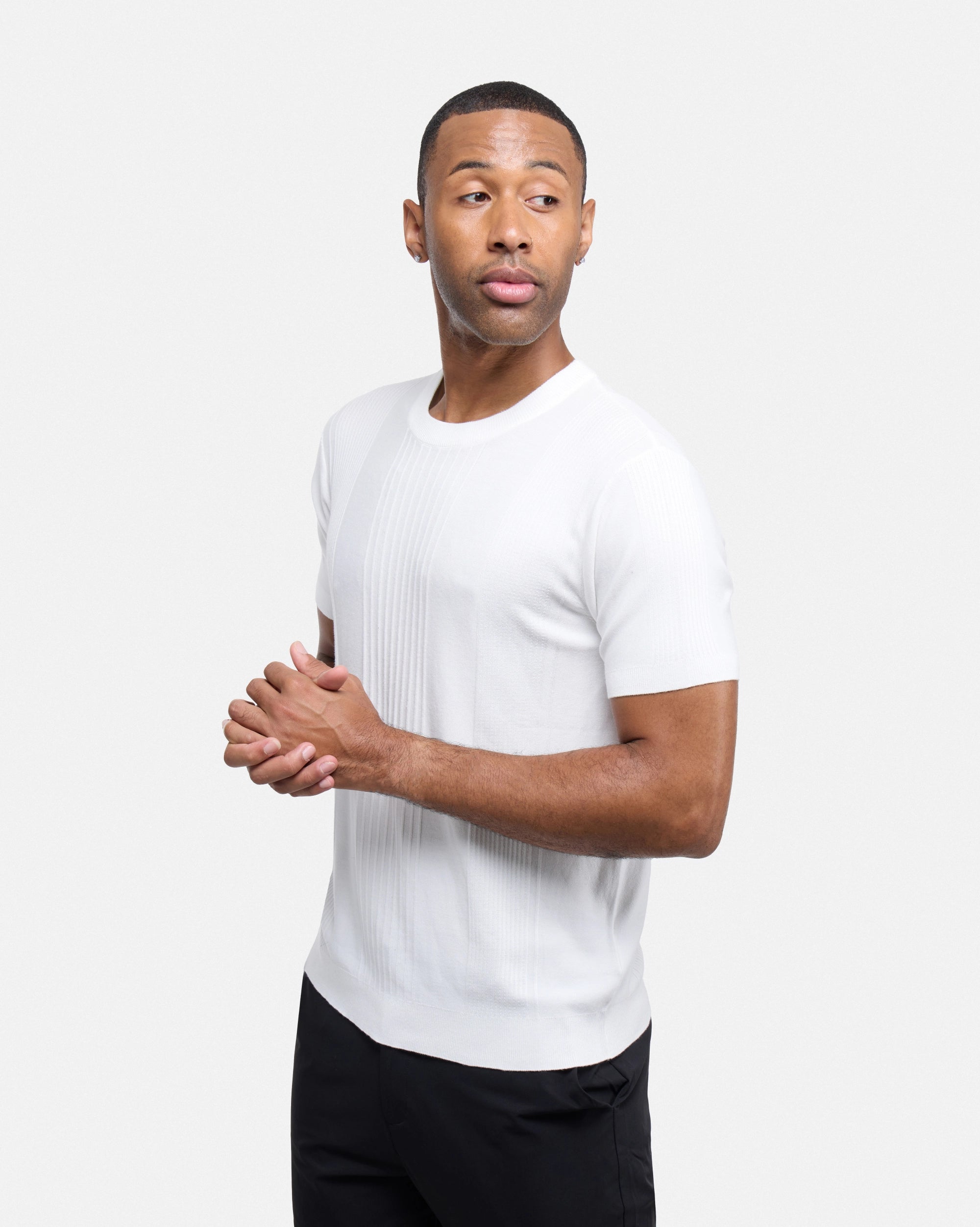 #XRSW3100611 Raised Stripes Short Sleeve Crew Sweater-thumbmail-27