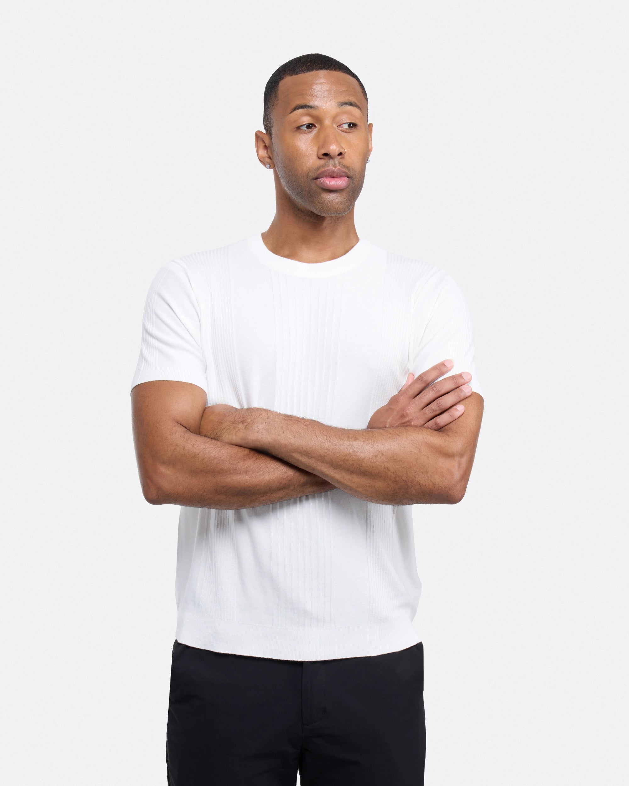 #XRSW3100611 Raised Stripes Short Sleeve Crew Sweater-thumbmail-29