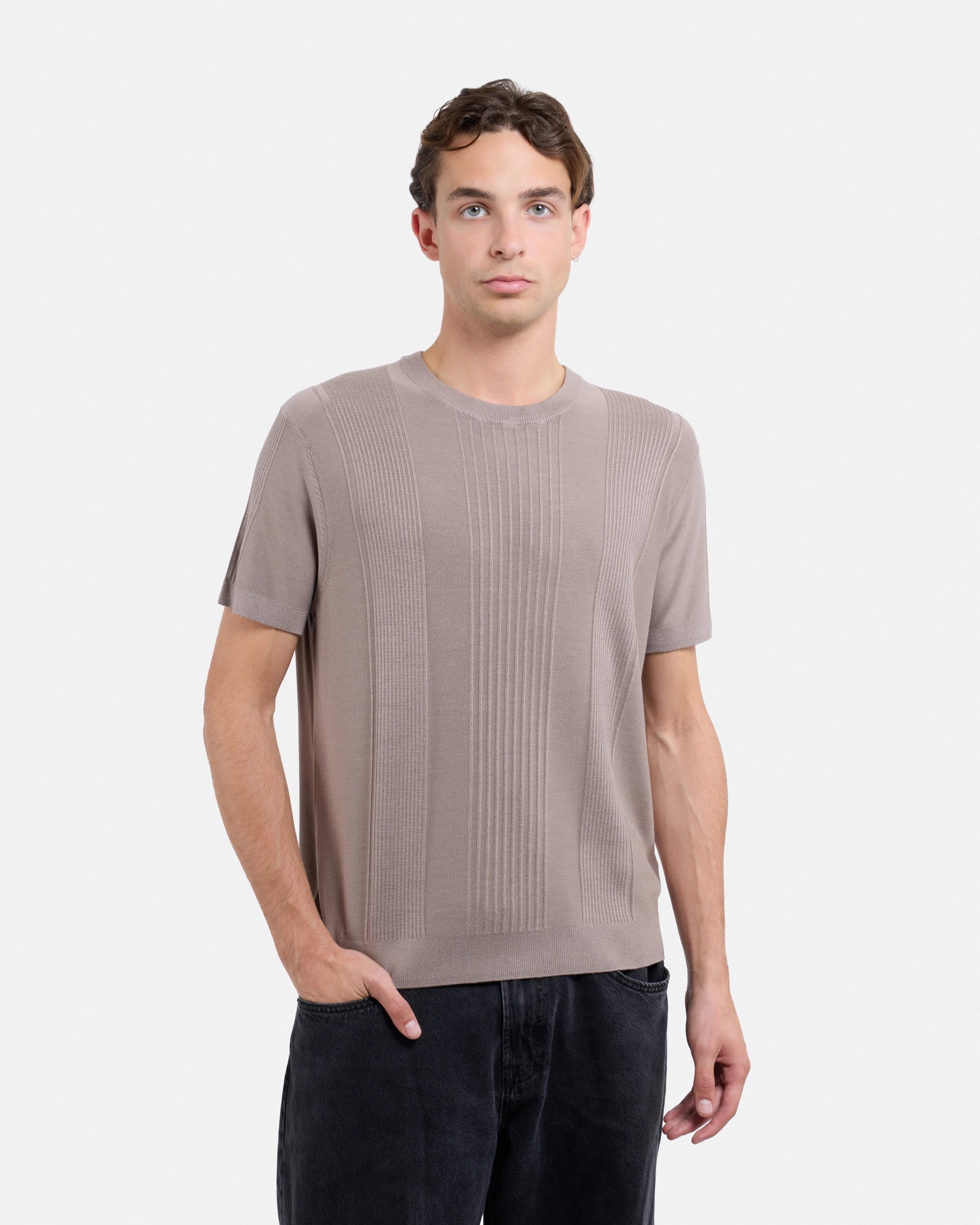 #XRSW3100611 Raised Stripes Short Sleeve Crew Sweater-thumbmail-33