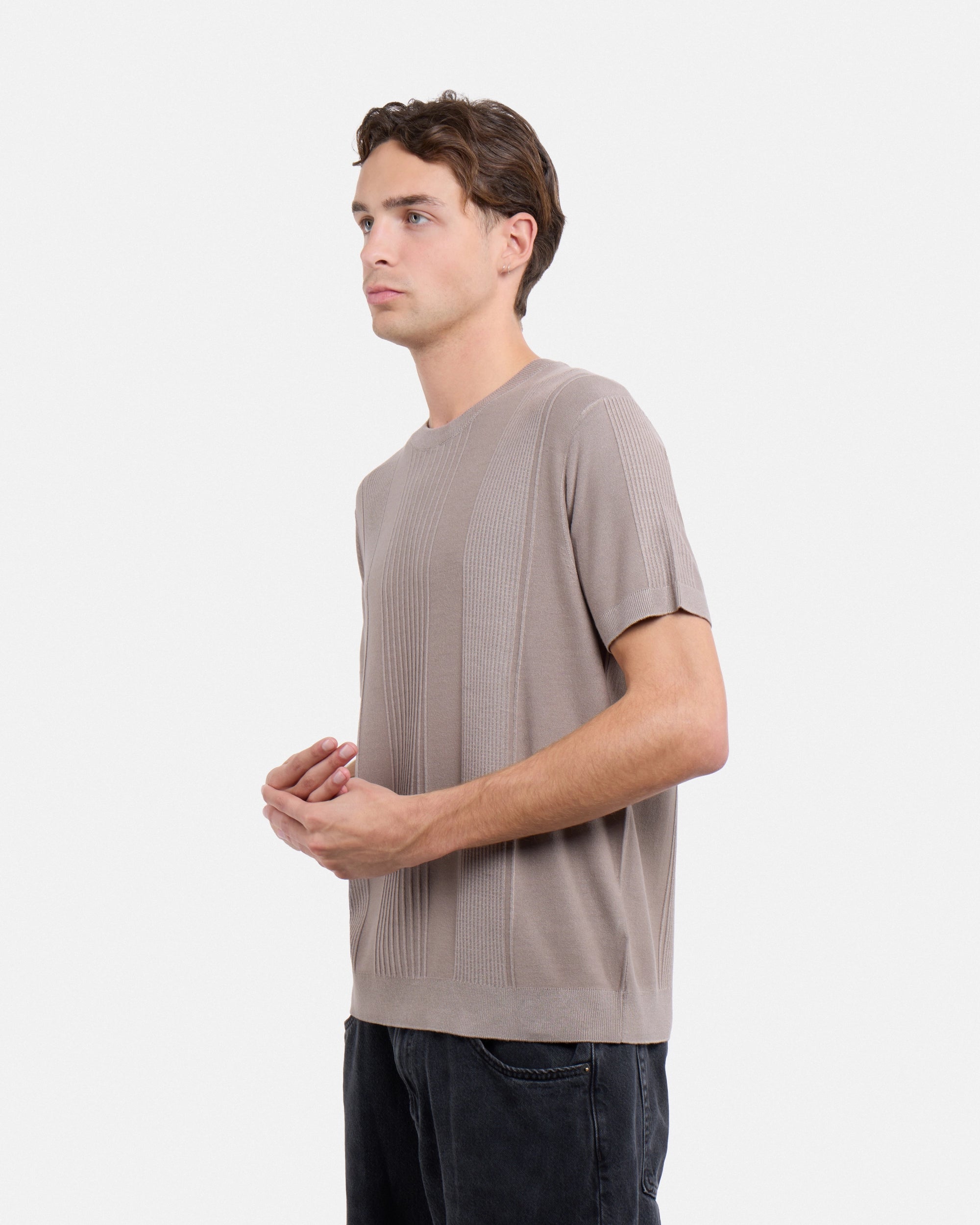 #XRSW3100611 Raised Stripes Short Sleeve Crew Sweater-thumbmail-35