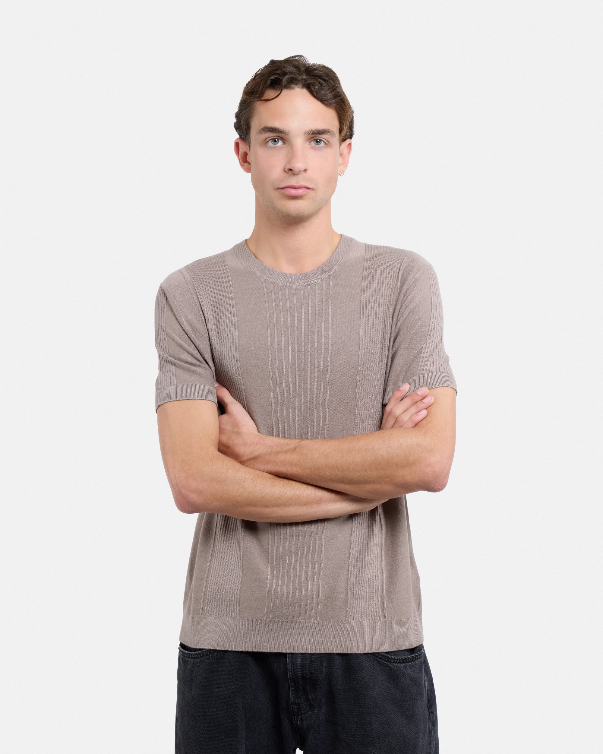#XRSW3100611 Raised Stripes Short Sleeve Crew Sweater-thumbmail-37