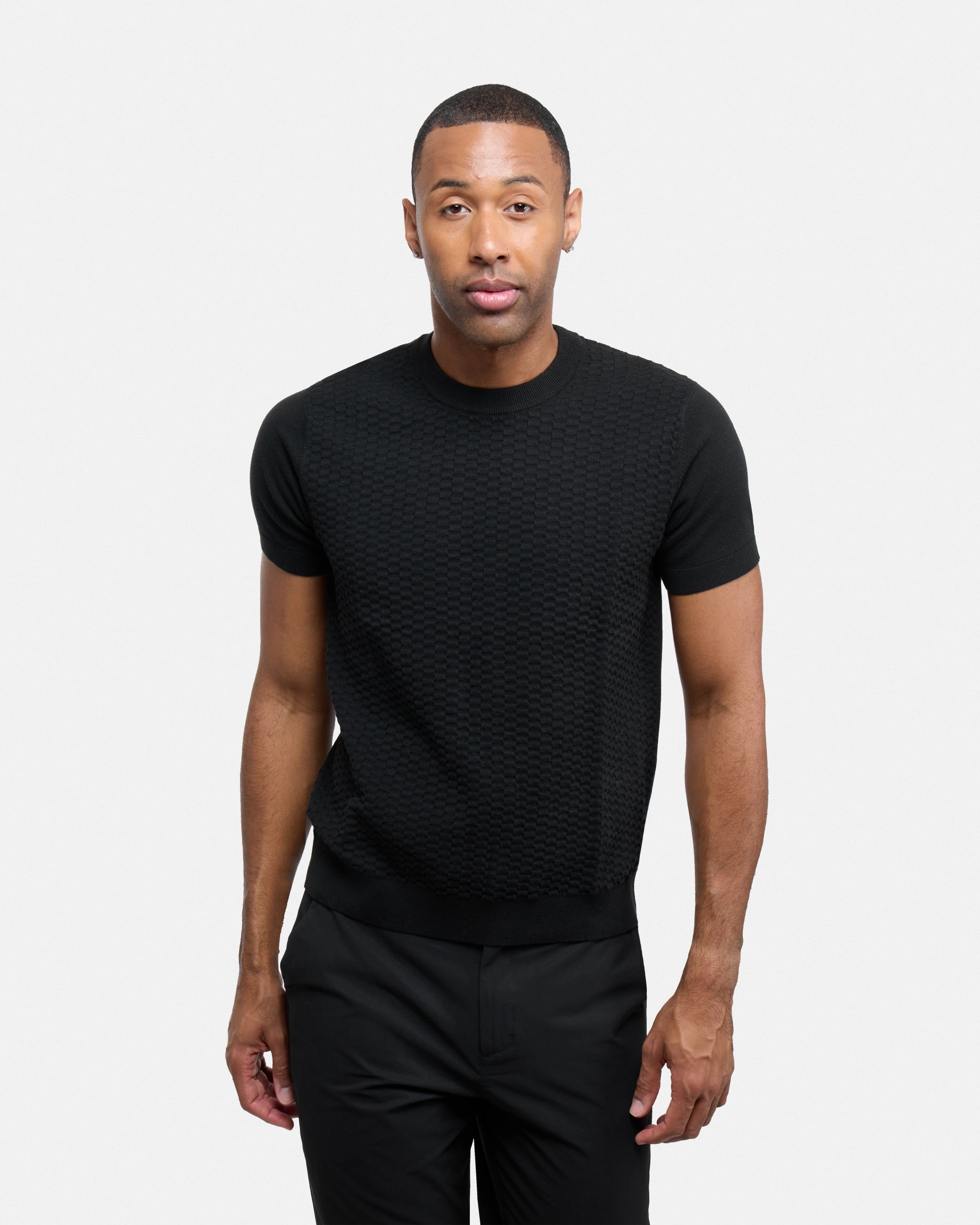 #XRSW3100612 Checkered Short Sleeve Crew Sweater-thumbmail-4