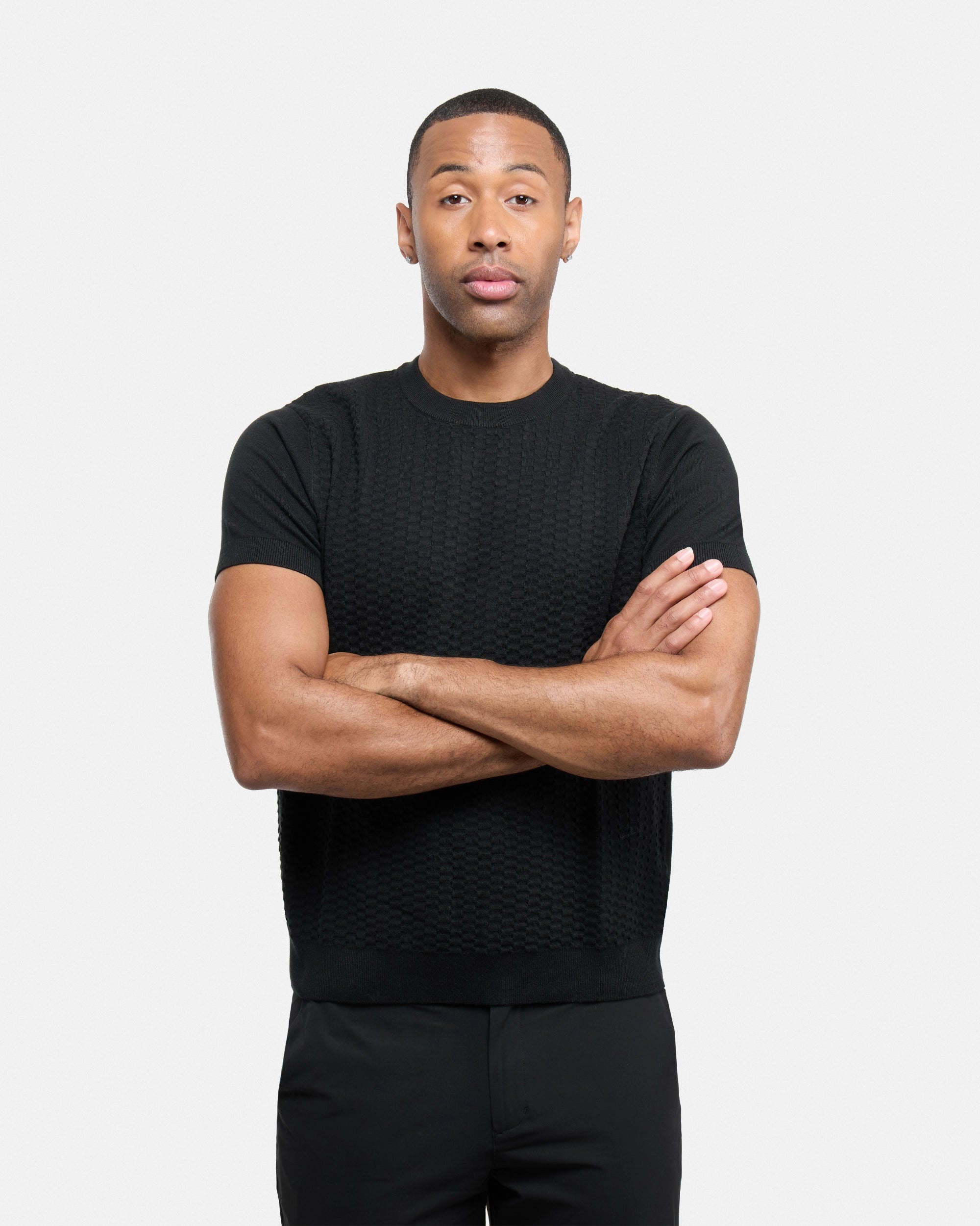 #XRSW3100612 Checkered Short Sleeve Crew Sweater-thumbmail-5