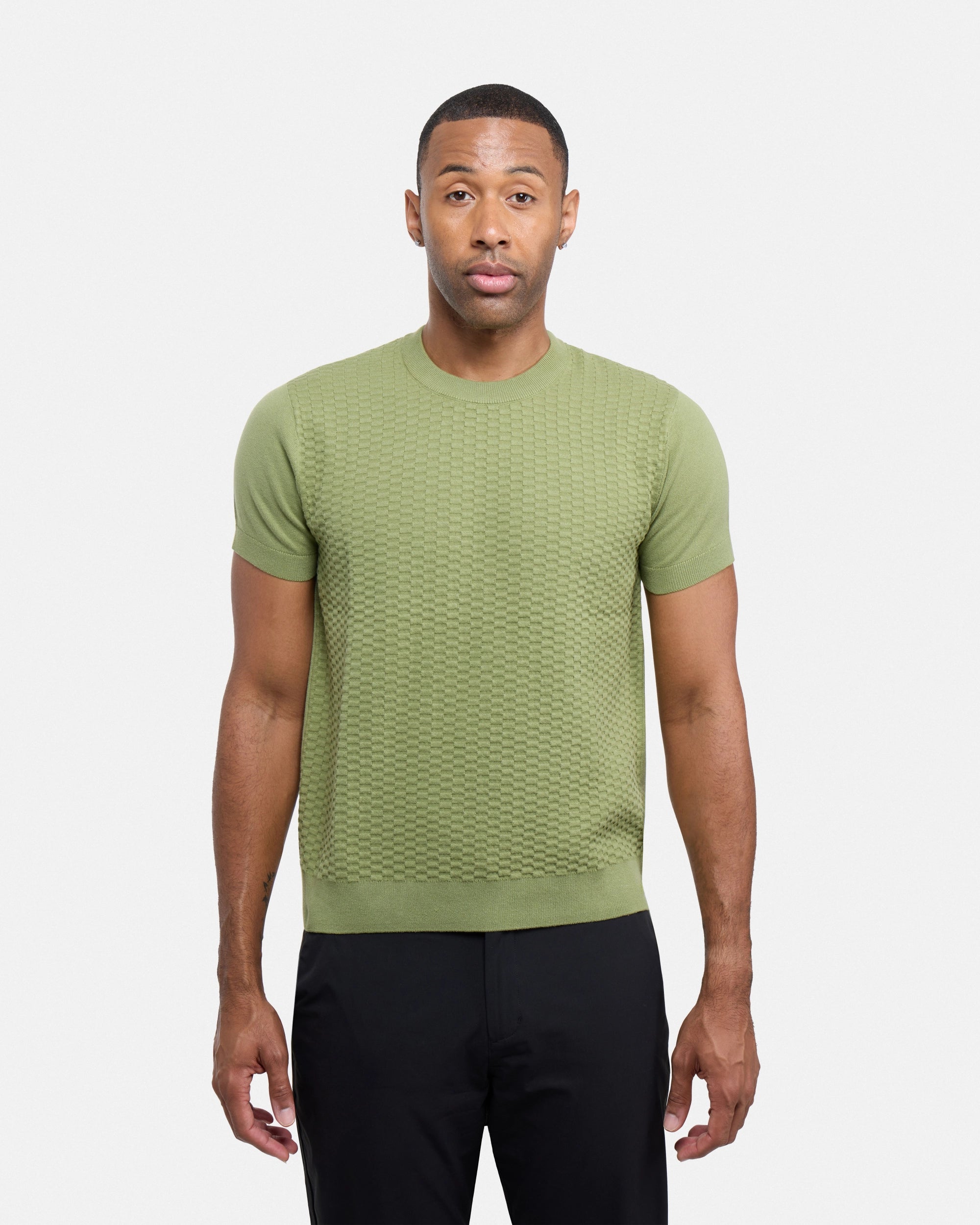 #XRSW3100612 Checkered Short Sleeve Crew Sweater-thumbmail-9