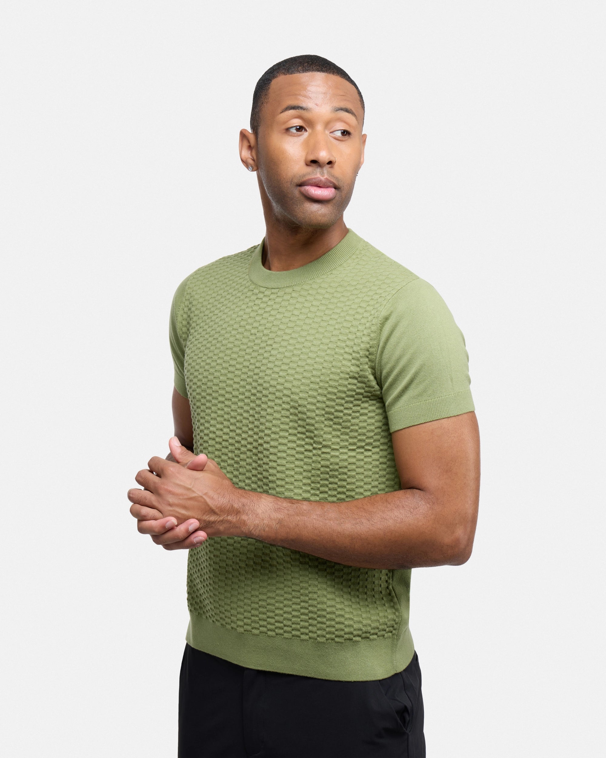 #XRSW3100612 Checkered Short Sleeve Crew Sweater-thumbmail-11