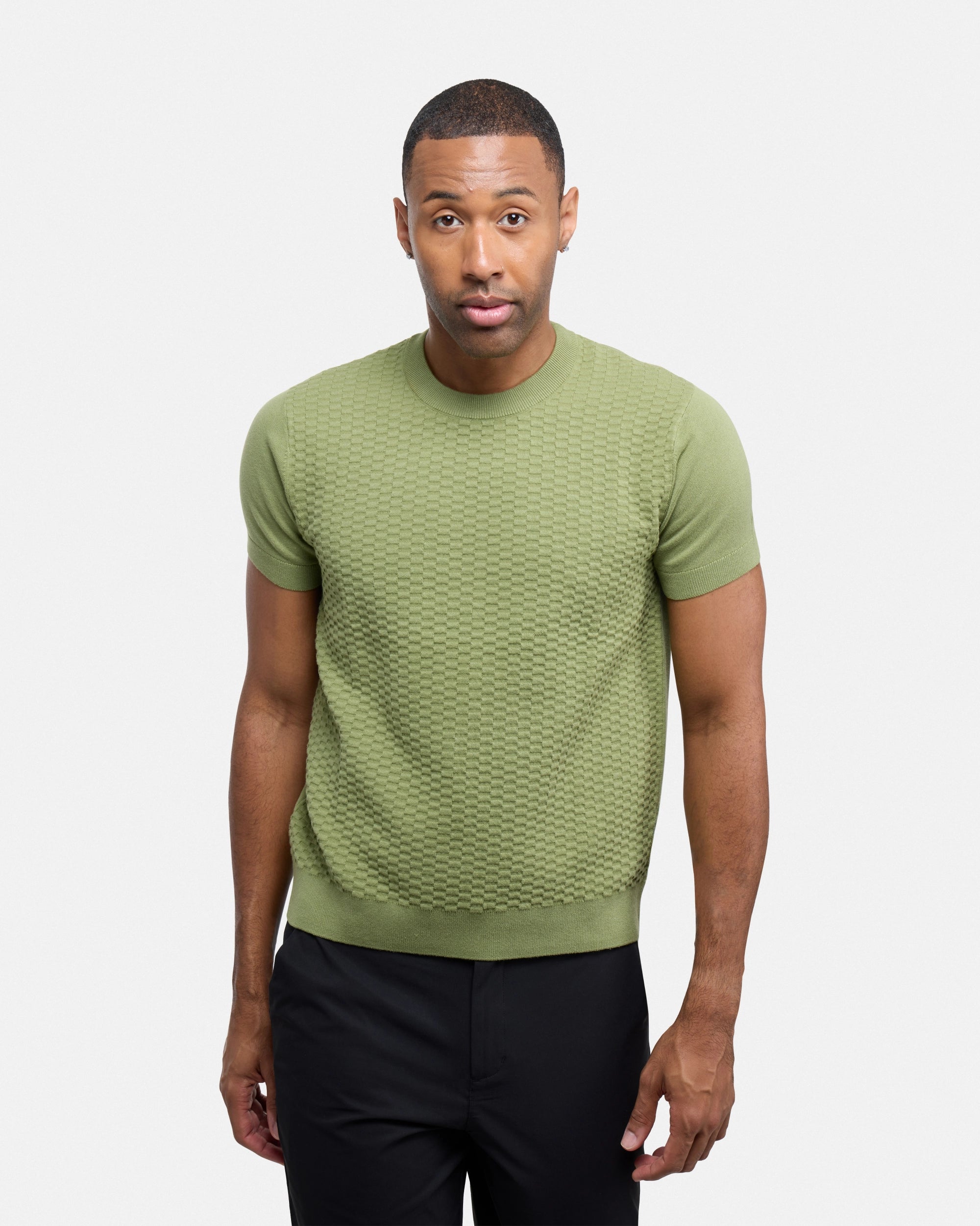 #XRSW3100612 Checkered Short Sleeve Crew Sweater-thumbmail-12