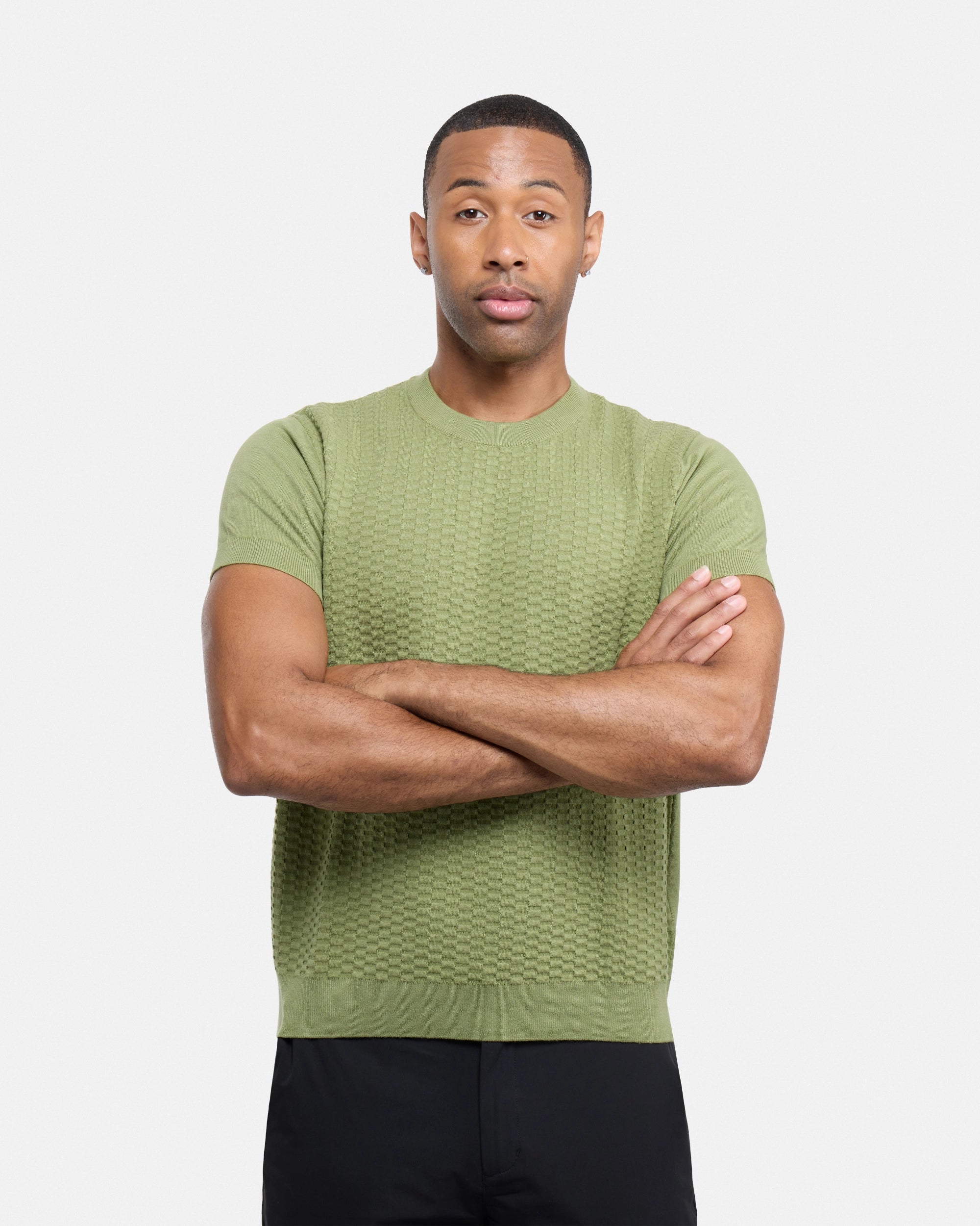 #XRSW3100612 Checkered Short Sleeve Crew Sweater-thumbmail-13