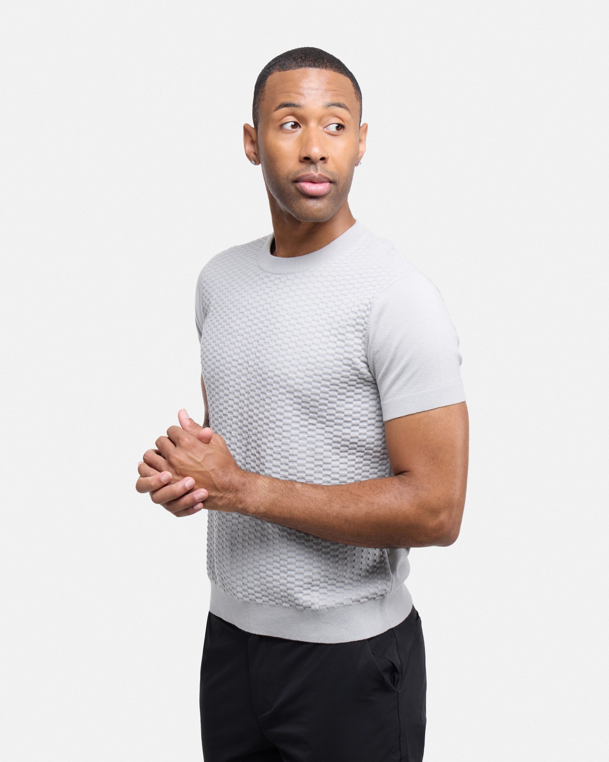 #XRSW3100612 Checkered Short Sleeve Crew Sweater-thumbmail-19