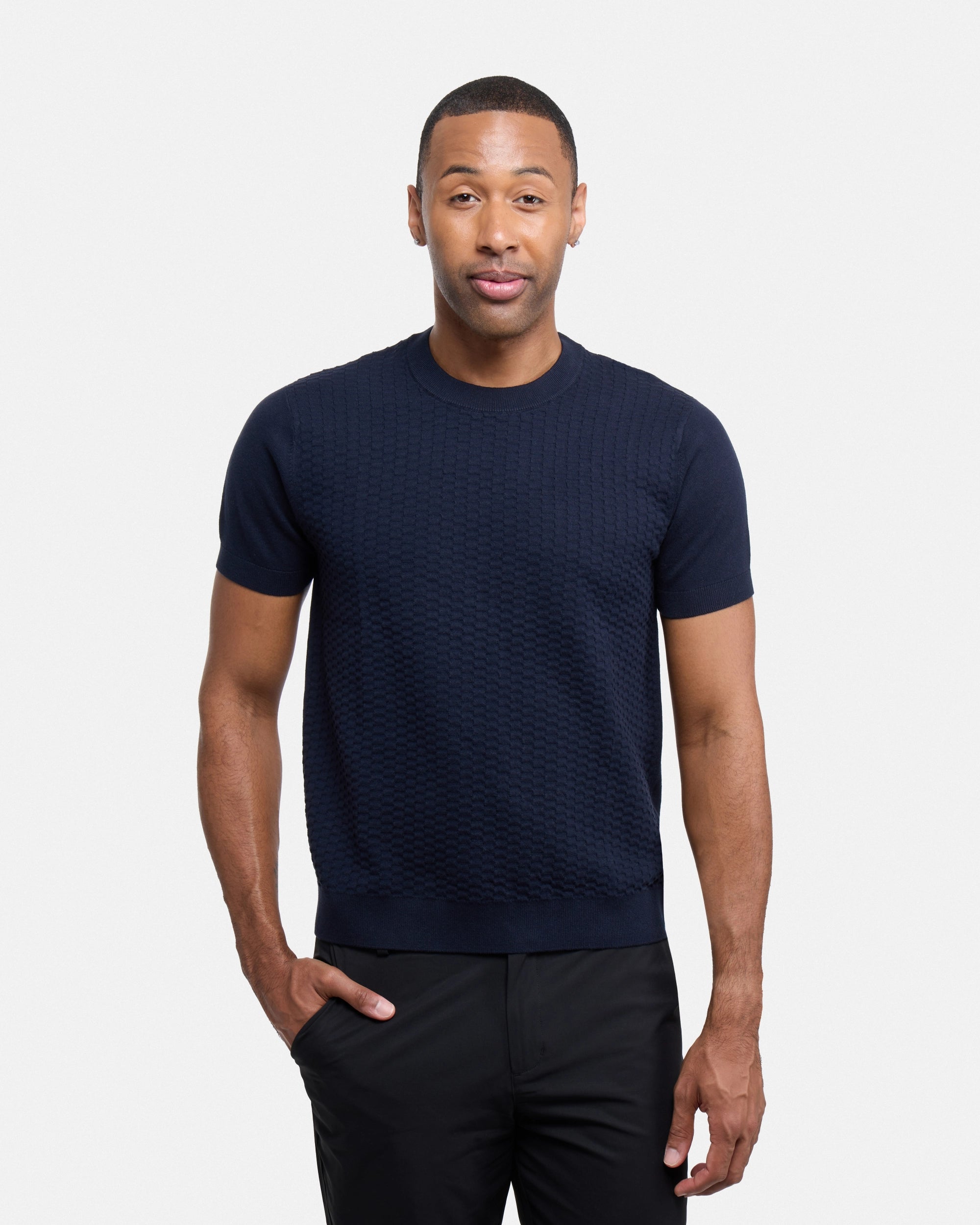 #XRSW3100612 Checkered Short Sleeve Crew Sweater-thumbmail-22