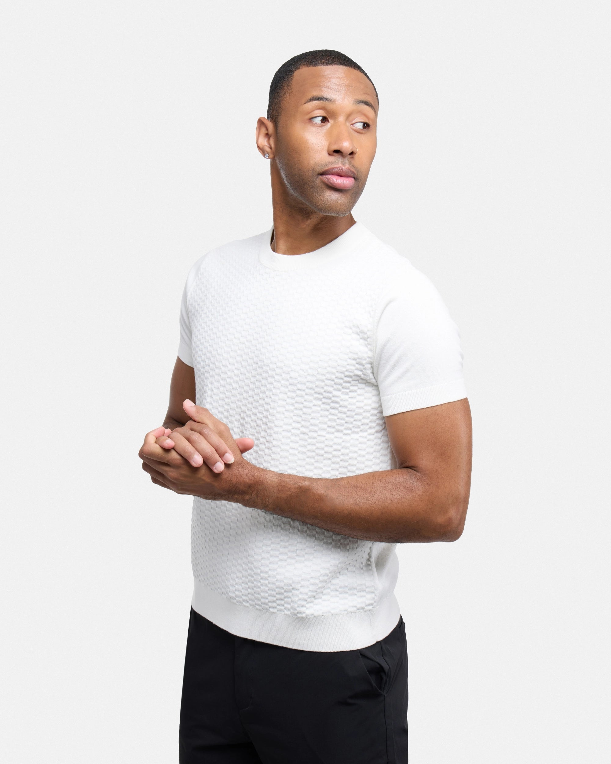 #XRSW3100612 Checkered Short Sleeve Crew Sweater-thumbmail-32