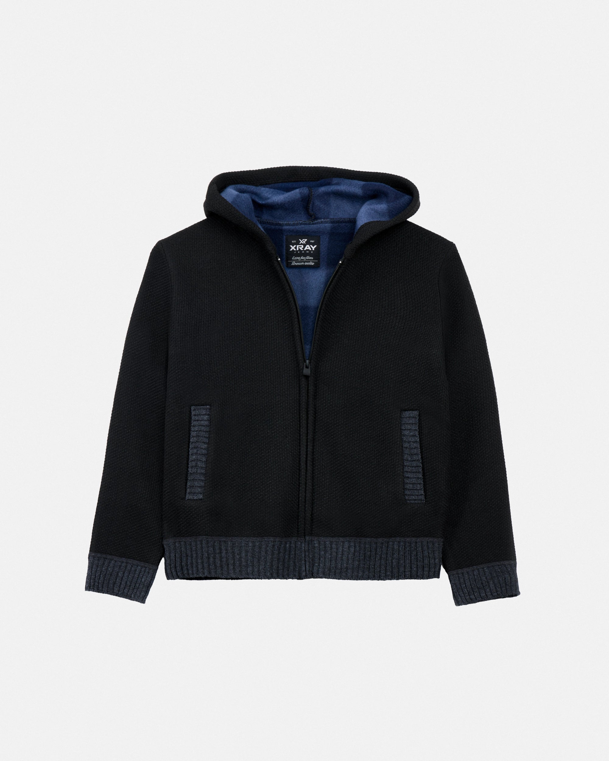 #XRSWB3101596 Boy's Fleece Lined Full Zipper Knitted Hoodie Sweater-thumbmail-1
