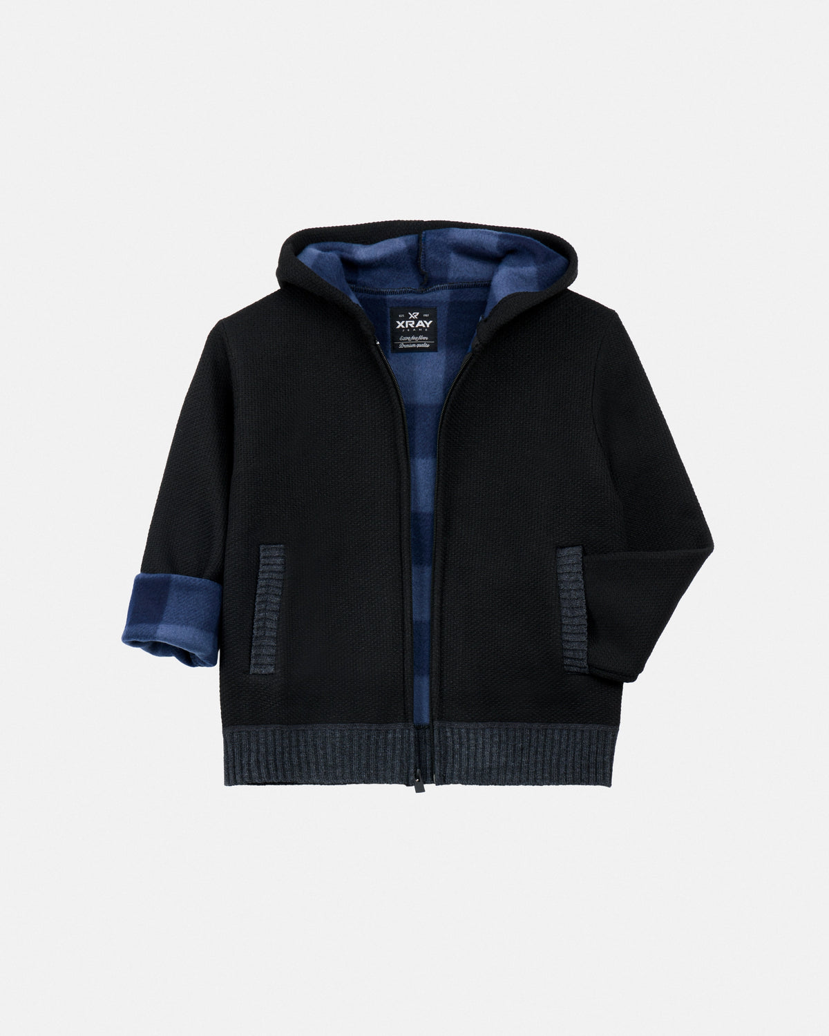 #XRSWB3101596 Boy's Fleece Lined Full Zipper Knitted Hoodie Sweater-thumbmail-3
