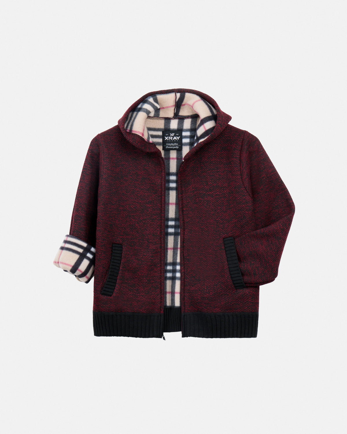 #XRSWB3101596 Boy's Fleece Lined Full Zipper Knitted Hoodie Sweater-thumbmail-9