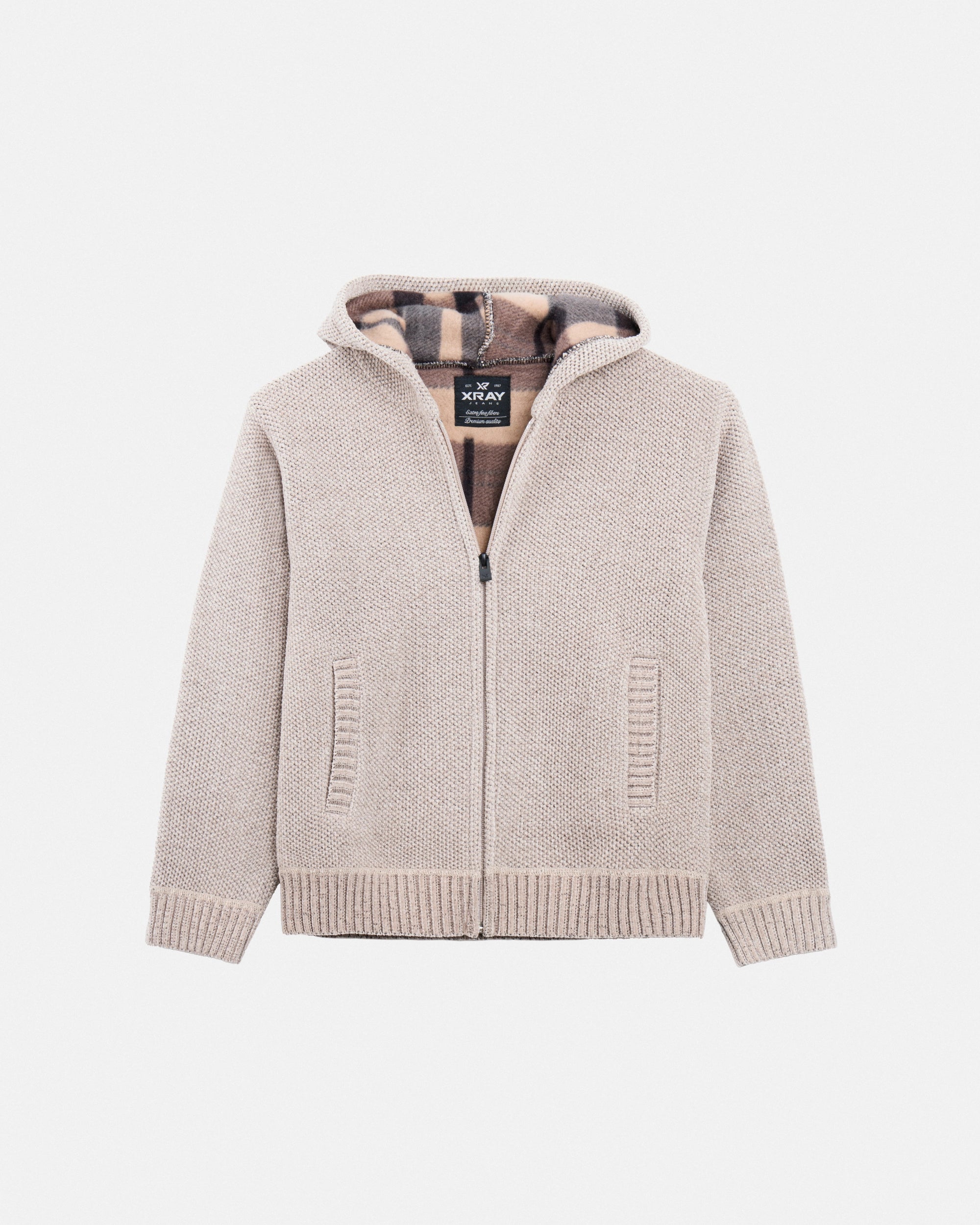 #XRSWB3101597 Boy's Fleece Lined Full Zip Chenille Knitted Hoodie Sweater