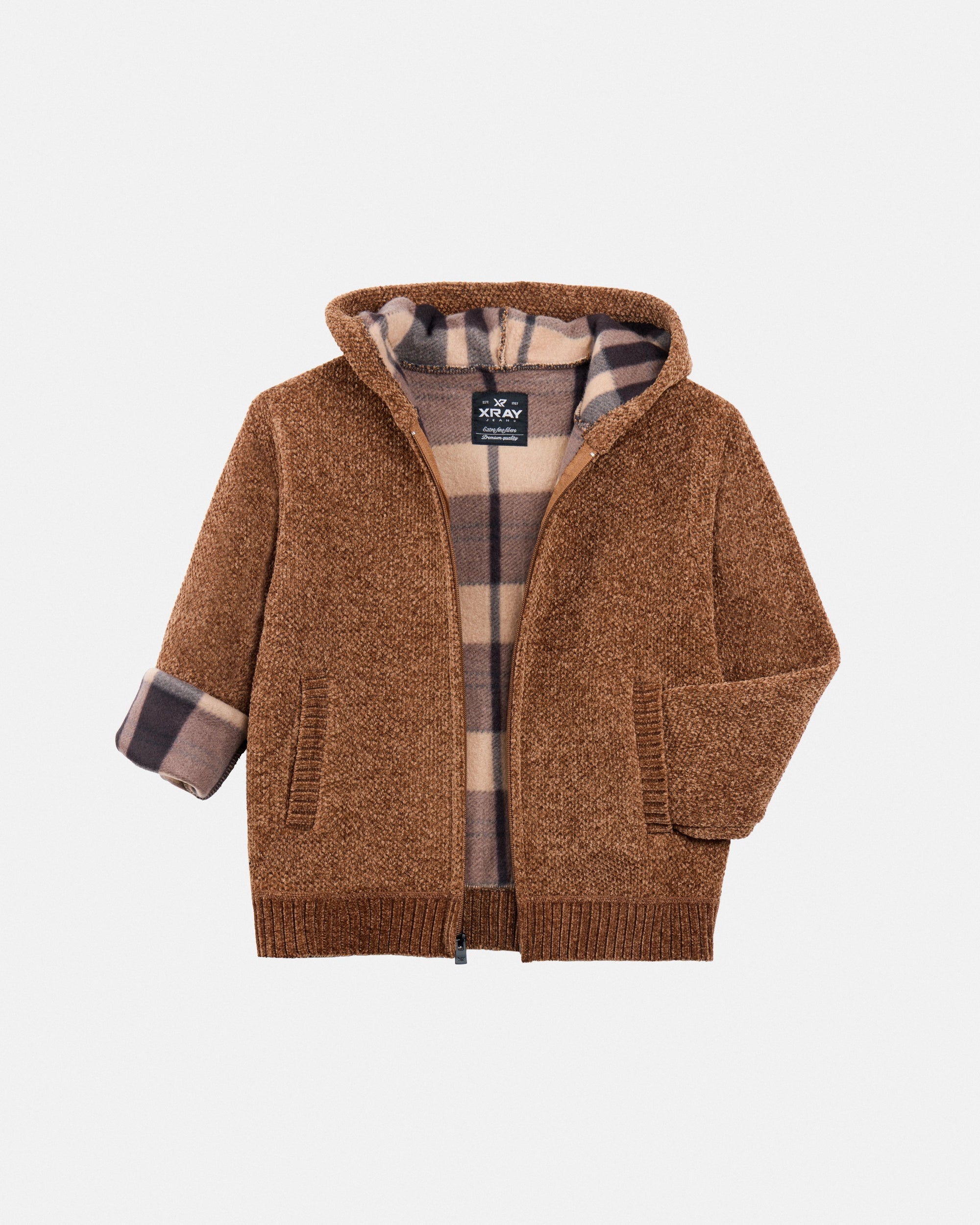 #XRSWB3101597 Boy's Fleece Lined Full Zip Chenille Knitted Hoodie Sweater-thumbmail-15
