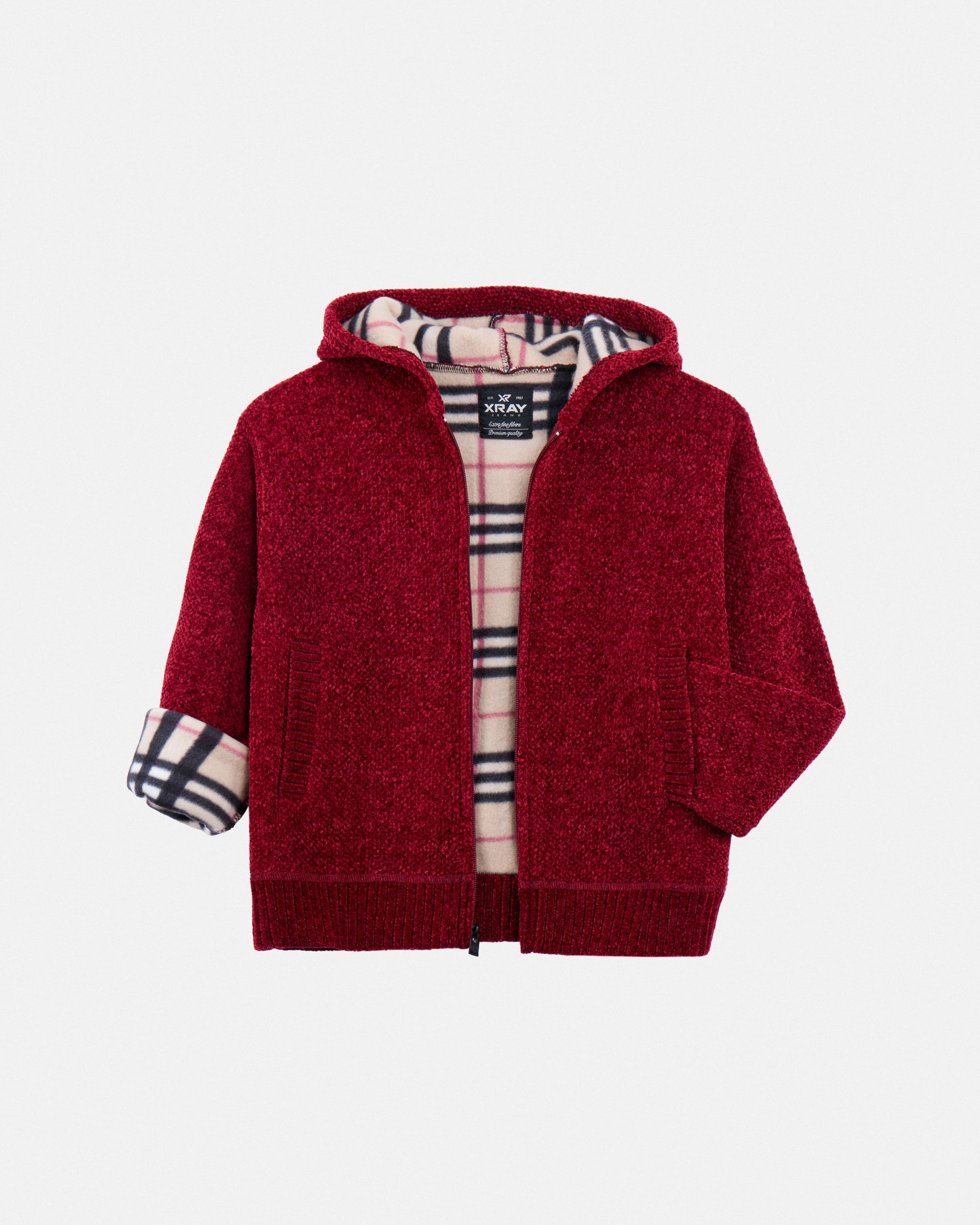 #XRSWB3101597 Boy's Fleece Lined Full Zip Chenille Knitted Hoodie Sweater-thumbmail-21