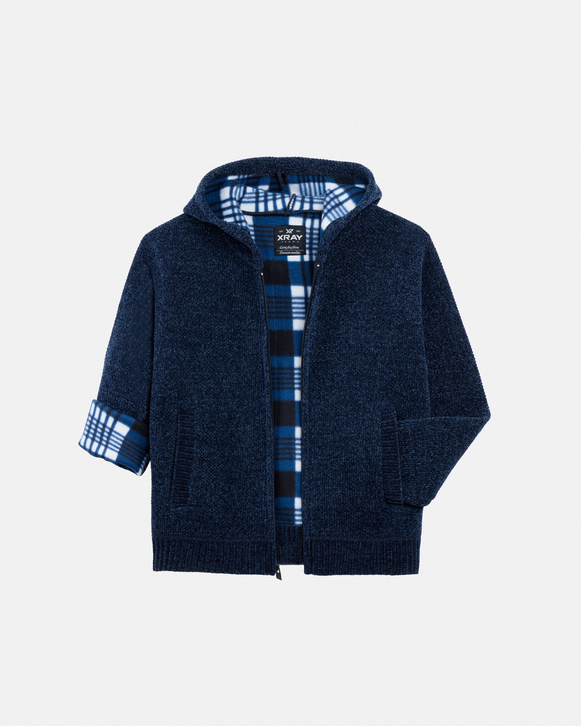 #XRSWB3101597 Boy's Fleece Lined Full Zip Chenille Knitted Hoodie Sweater-thumbmail-33