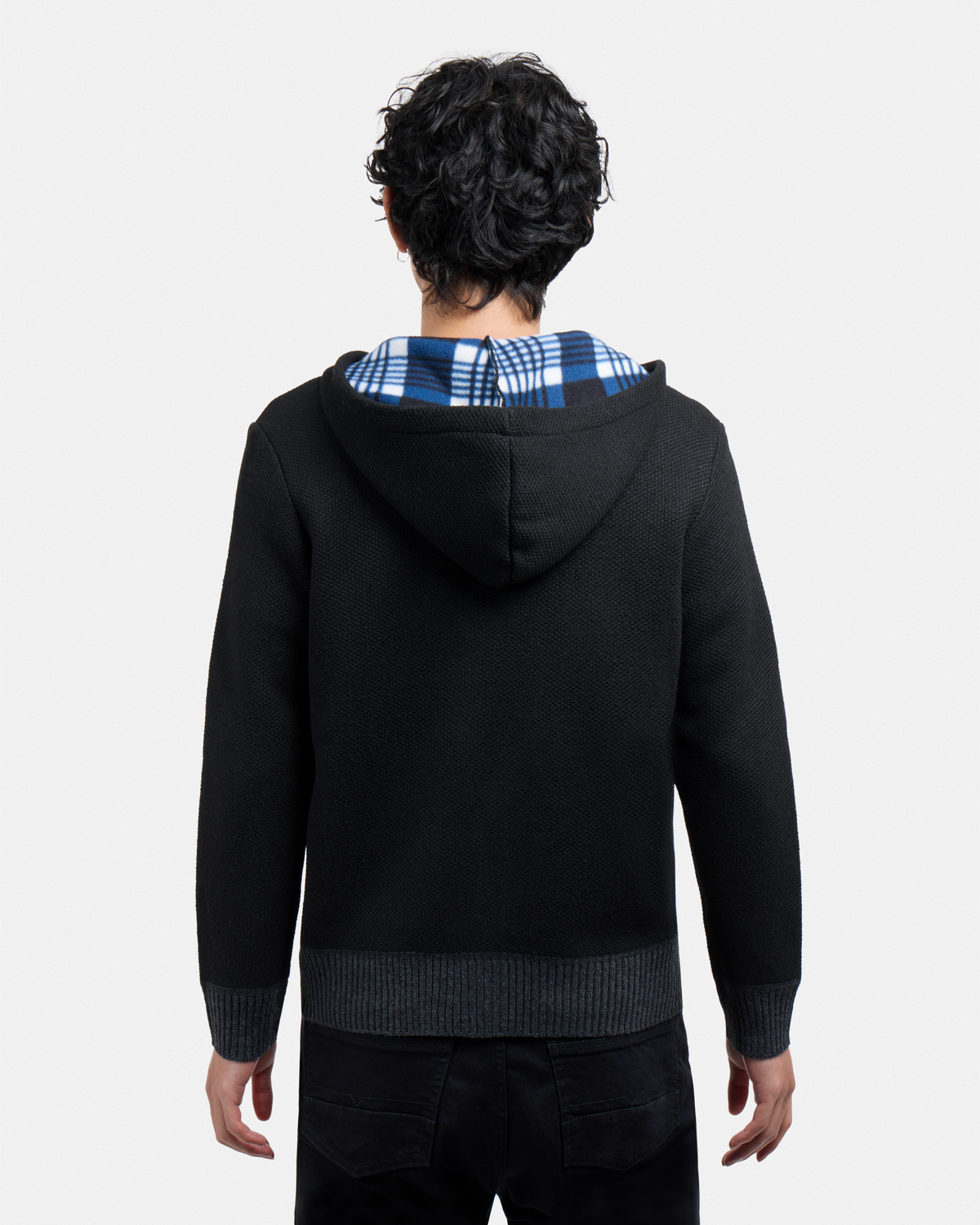 #XRSWM-34081 Fleece Lined Full Zip Knitted Hoodie Sweater