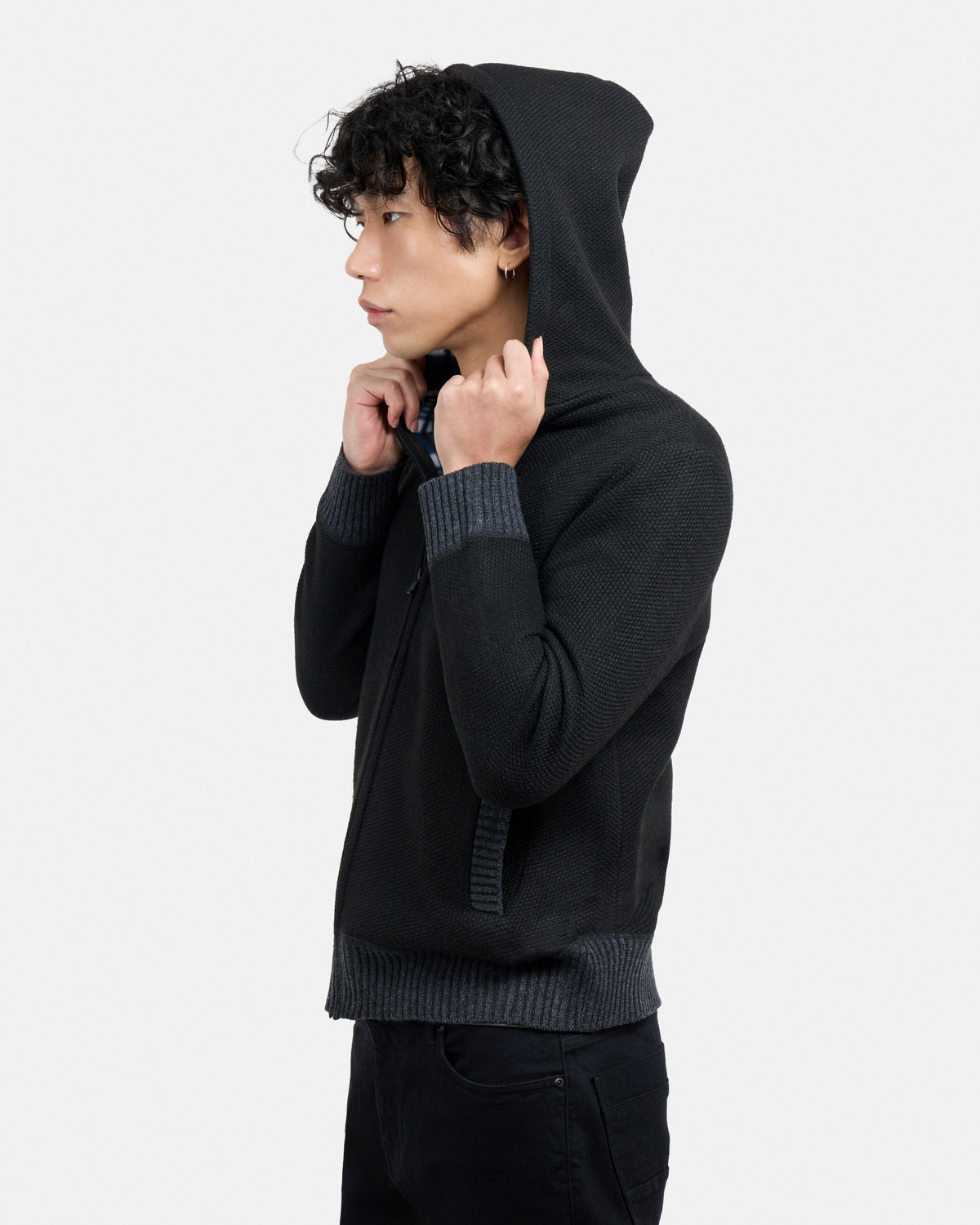 #XRSWM-34081 Fleece Lined Full Zip Knitted Hoodie Sweater-thumbmail-3