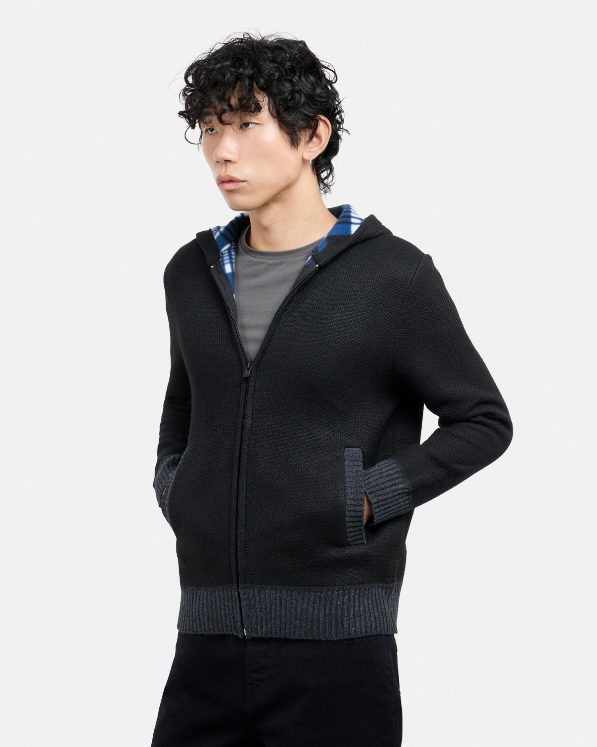 #XRSWM-34081 Fleece Lined Full Zip Knitted Hoodie Sweater-thumbmail-5