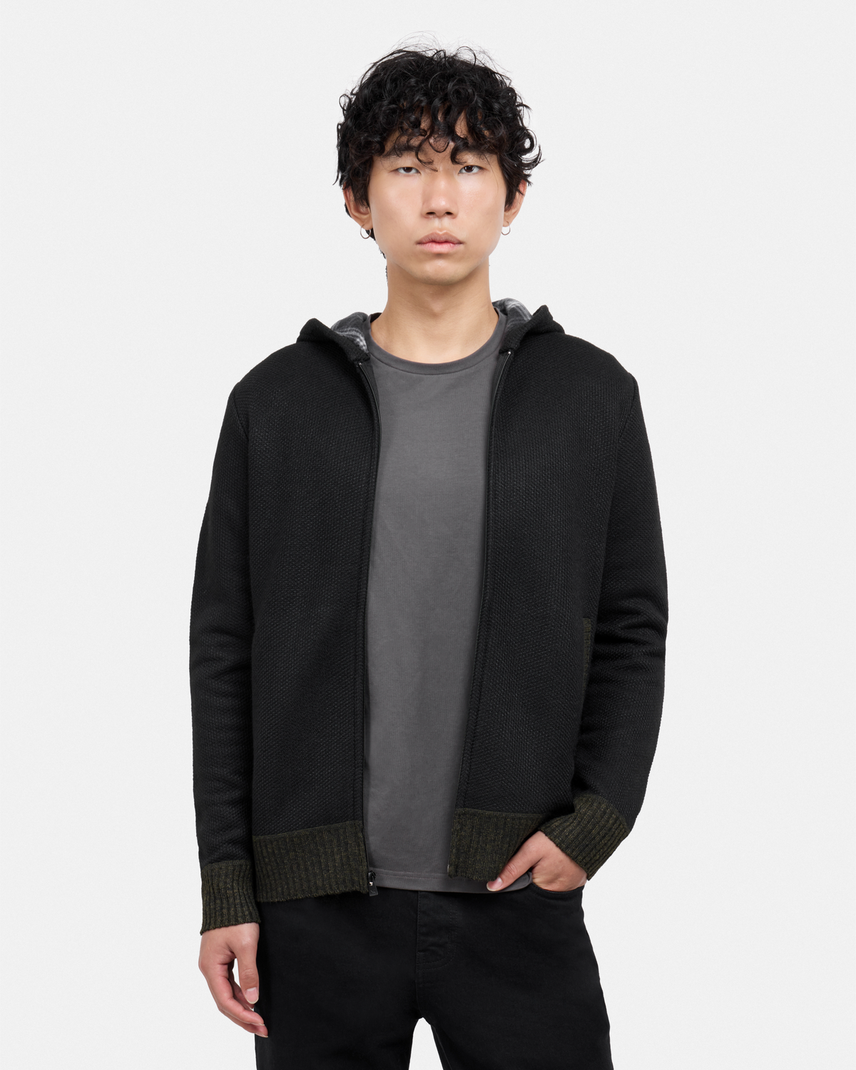 #XRSWM-34081 Fleece Lined Full Zip Knitted Hoodie Sweater-thumbmail-9