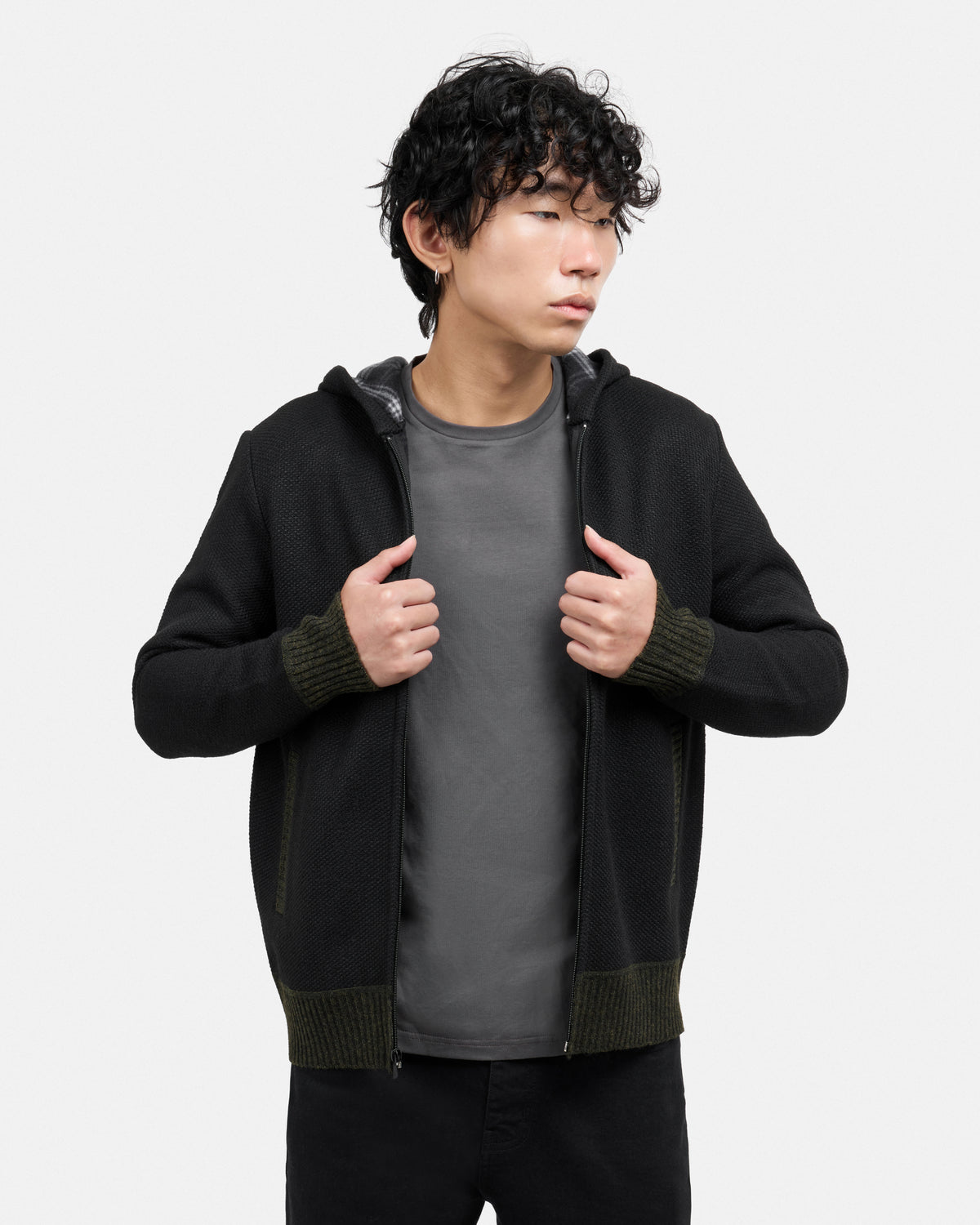#XRSWM-34081 Fleece Lined Full Zip Knitted Hoodie Sweater-thumbmail-11