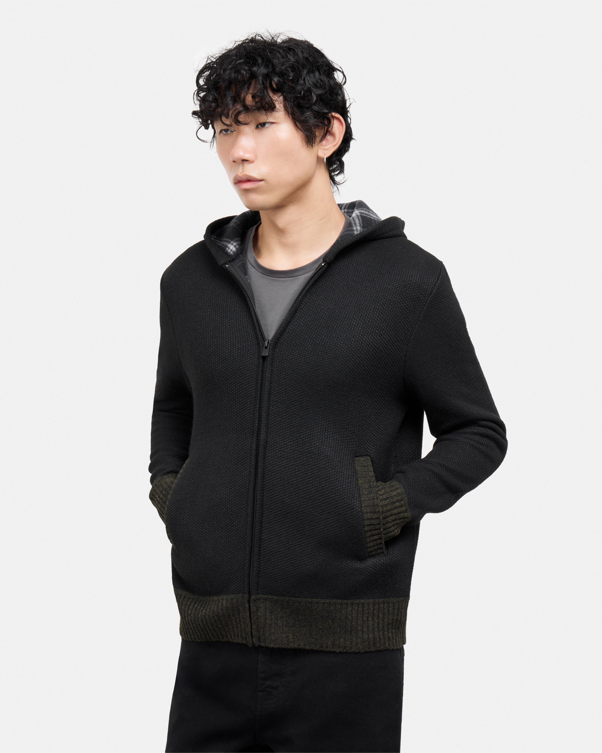 #XRSWM-34081 Fleece Lined Full Zip Knitted Hoodie Sweater-thumbmail-13