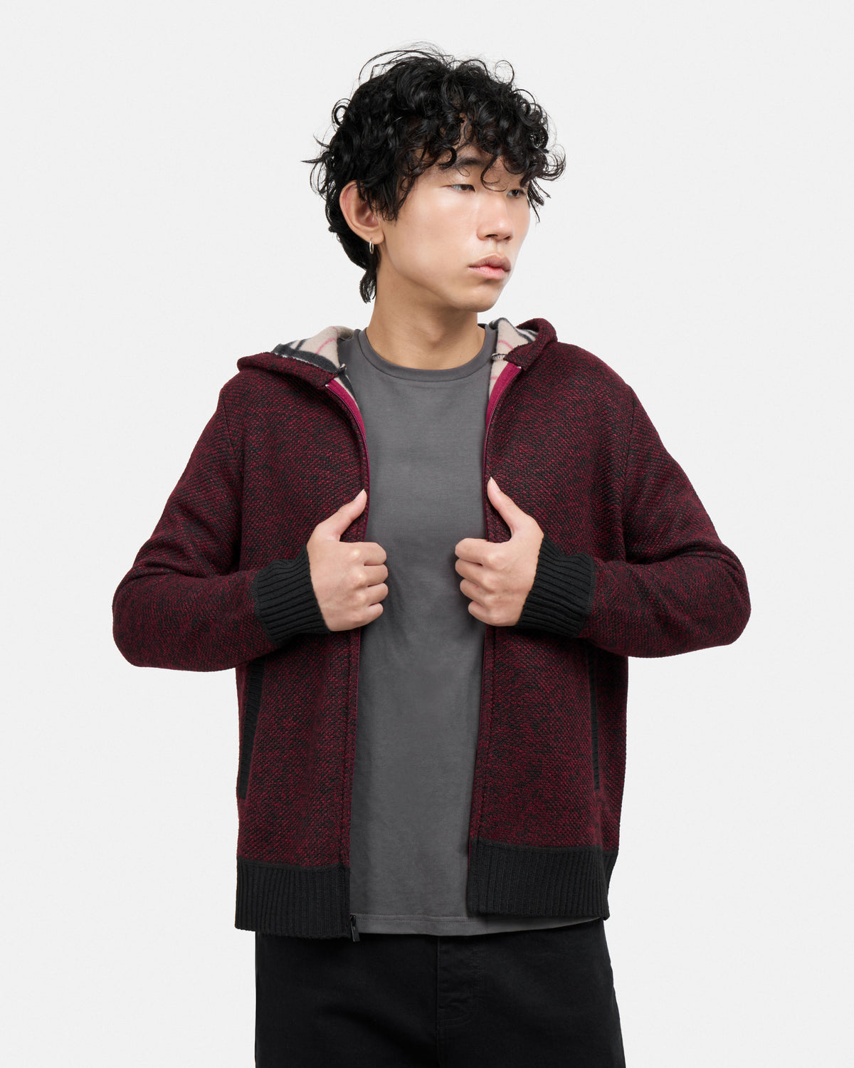 #XRSWM-34081 Fleece Lined Full Zip Knitted Hoodie Sweater-thumbmail-19