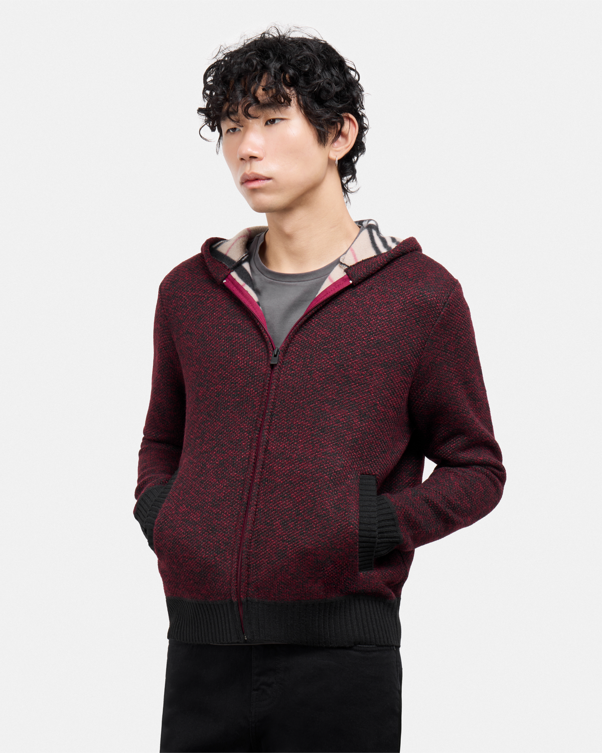 #XRSWM-34081 Fleece Lined Full Zip Knitted Hoodie Sweater-thumbmail-20