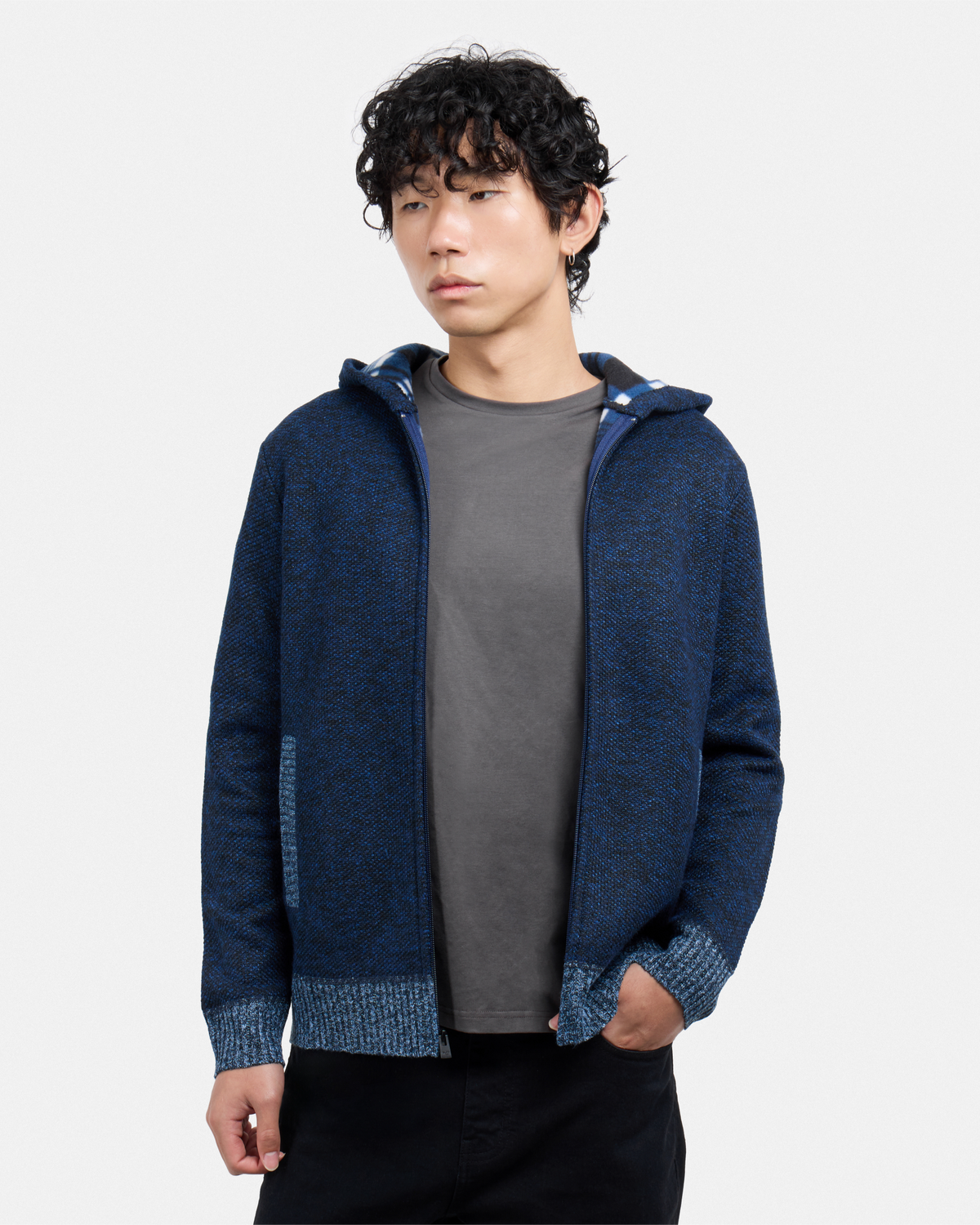 #XRSWM-34081 Fleece Lined Full Zip Knitted Hoodie Sweater-thumbmail-25