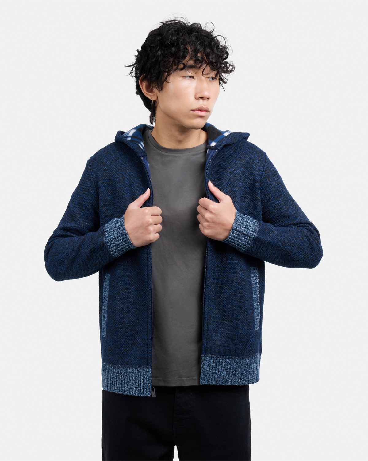 #XRSWM-34081 Fleece Lined Full Zip Knitted Hoodie Sweater-thumbmail-28