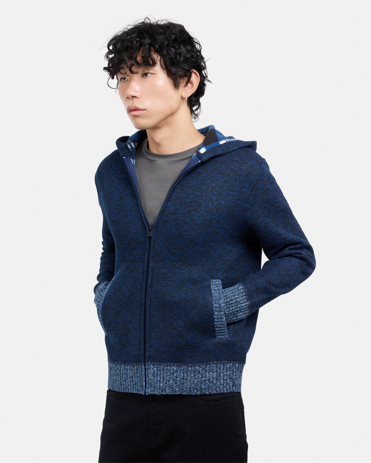 #XRSWM-34081 Fleece Lined Full Zip Knitted Hoodie Sweater-thumbmail-29