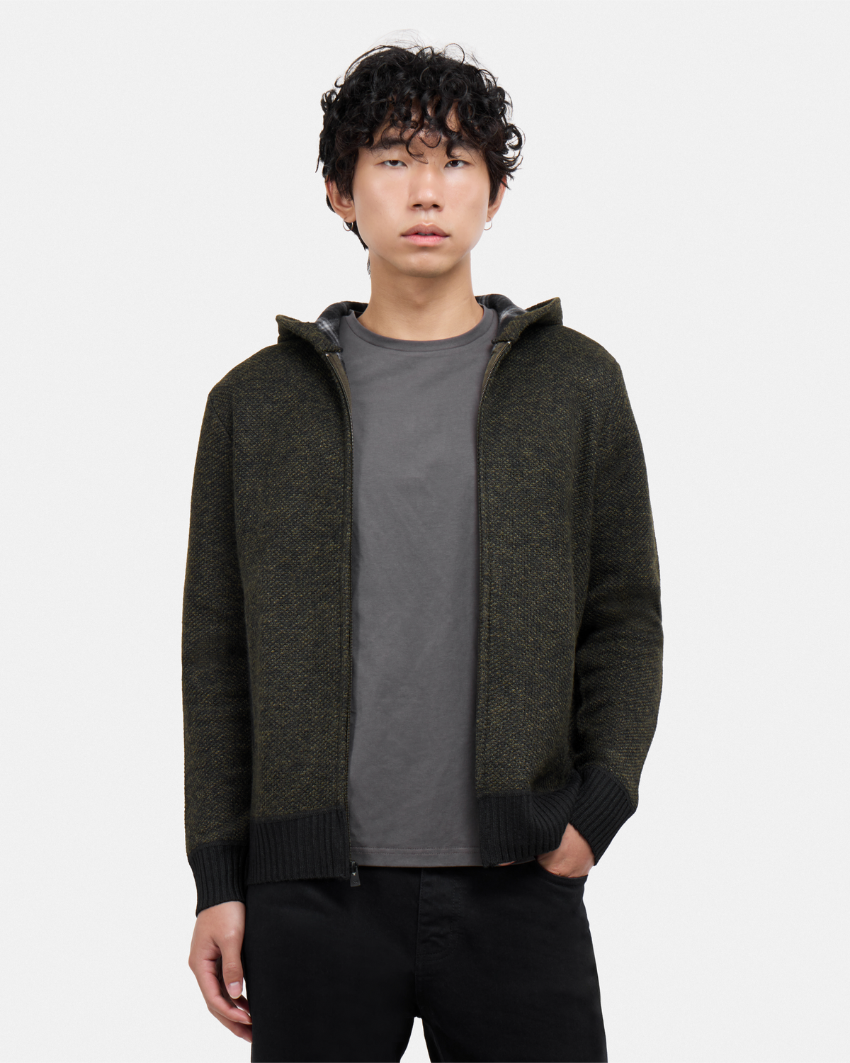 #XRSWM-34081 Fleece Lined Full Zip Knitted Hoodie Sweater-thumbmail-33
