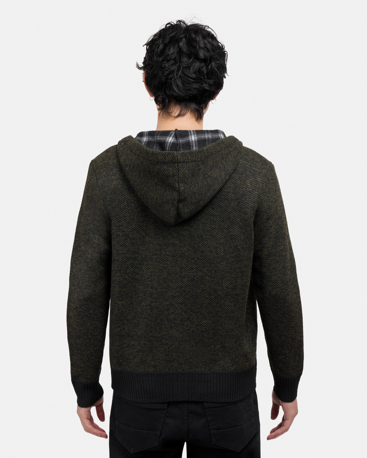 #XRSWM-34081 Fleece Lined Full Zip Knitted Hoodie Sweater-thumbmail-34