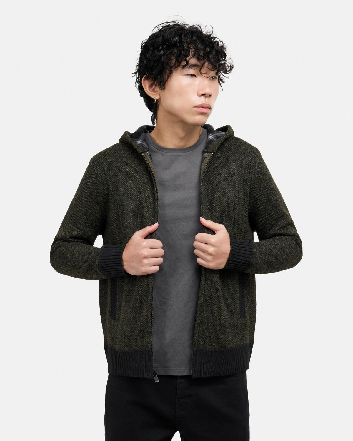 #XRSWM-34081 Fleece Lined Full Zip Knitted Hoodie Sweater-thumbmail-35
