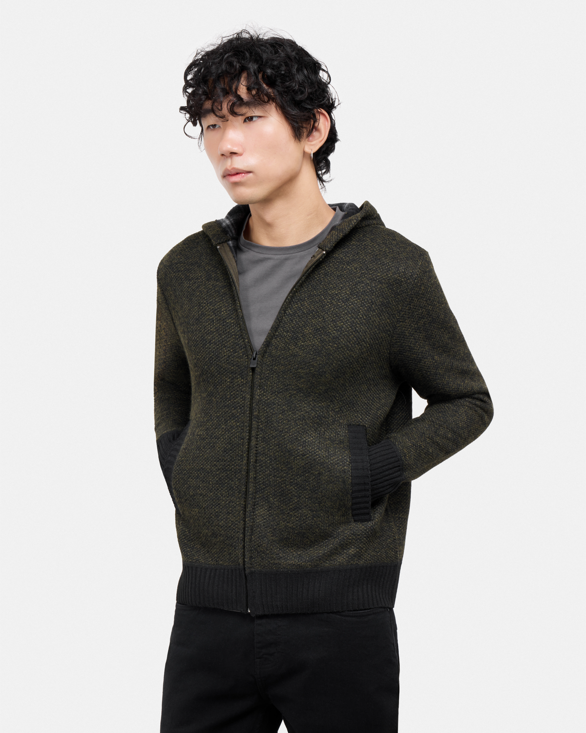 #XRSWM-34081 Fleece Lined Full Zip Knitted Hoodie Sweater-thumbmail-36