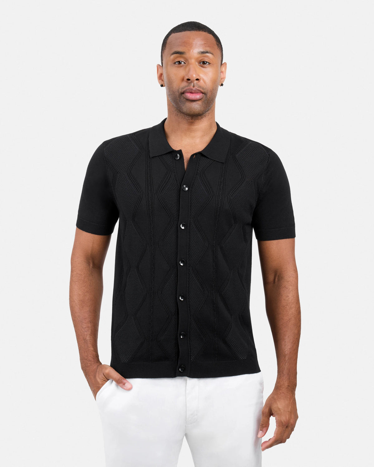 #XRSWM3101630 Textured Button Down Sweater Polo Shirt-thumbmail-1