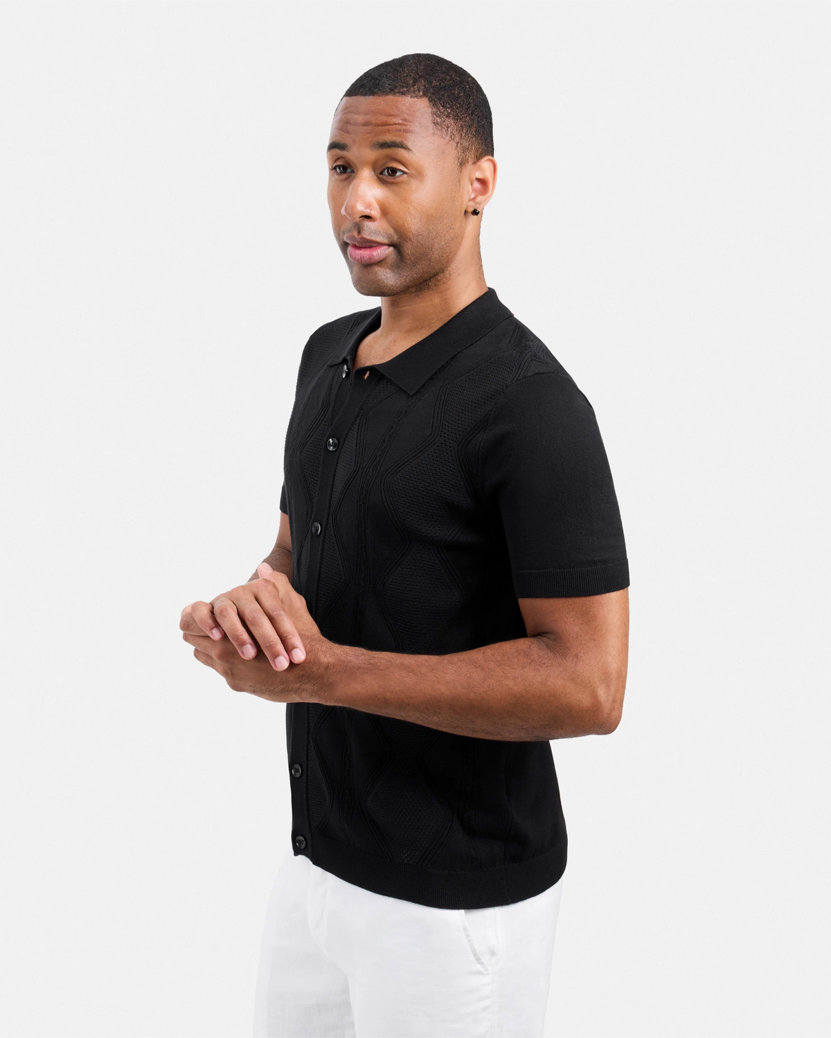 #XRSWM3101630 Textured Button Down Sweater Polo Shirt-thumbmail-3