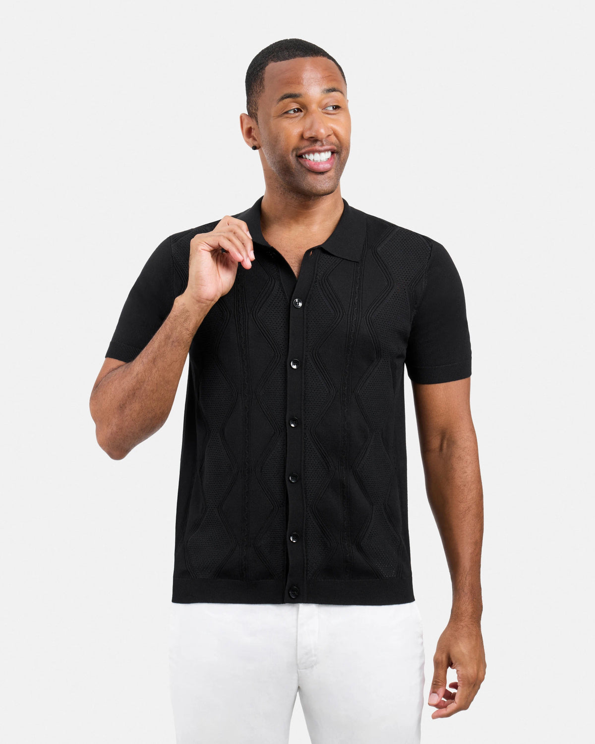 #XRSWM3101630 Textured Button Down Sweater Polo Shirt-thumbmail-4
