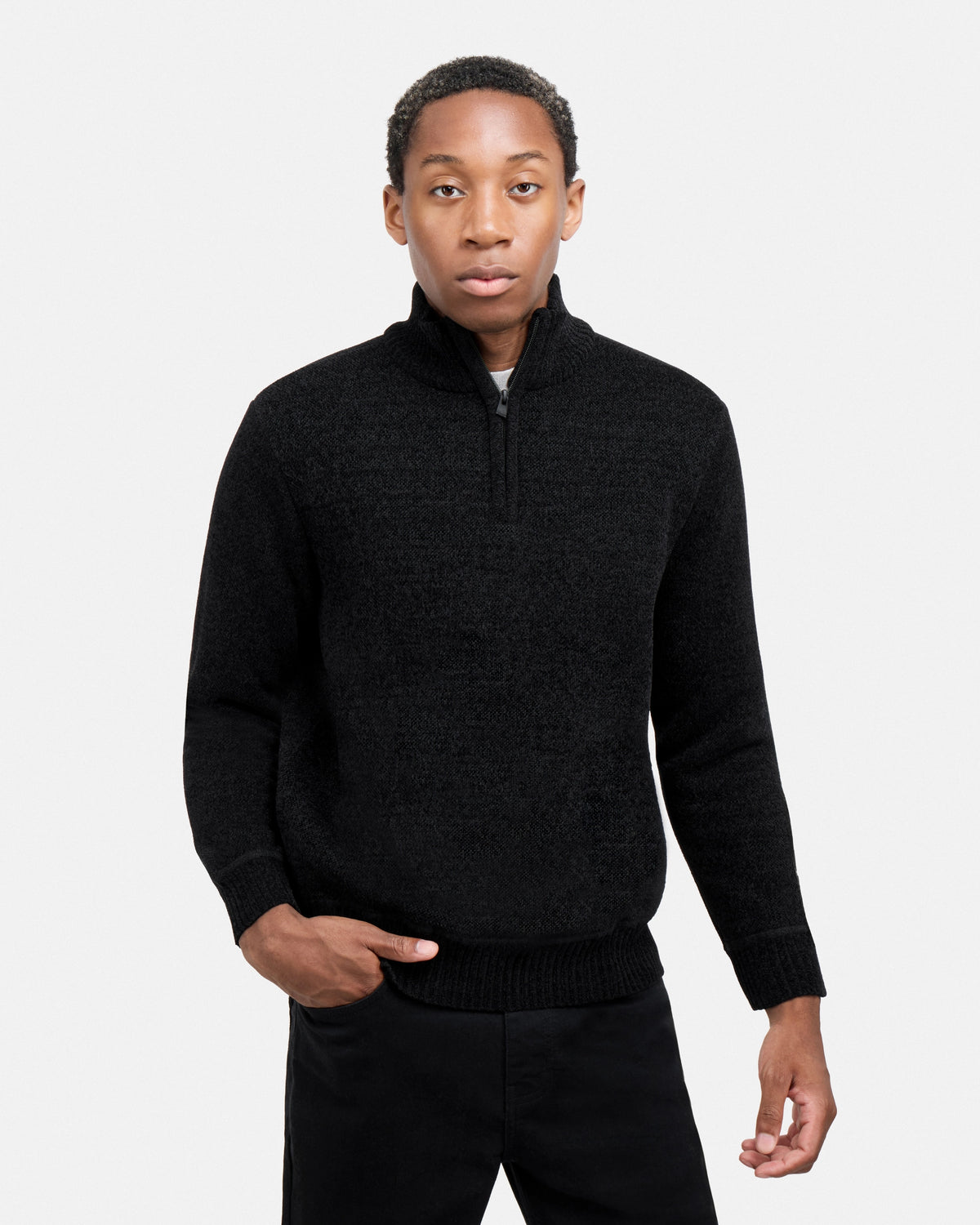 #XRSWM3102415 Fleece Lined Quilted Zipper Chenille Sweater-thumbmail-1