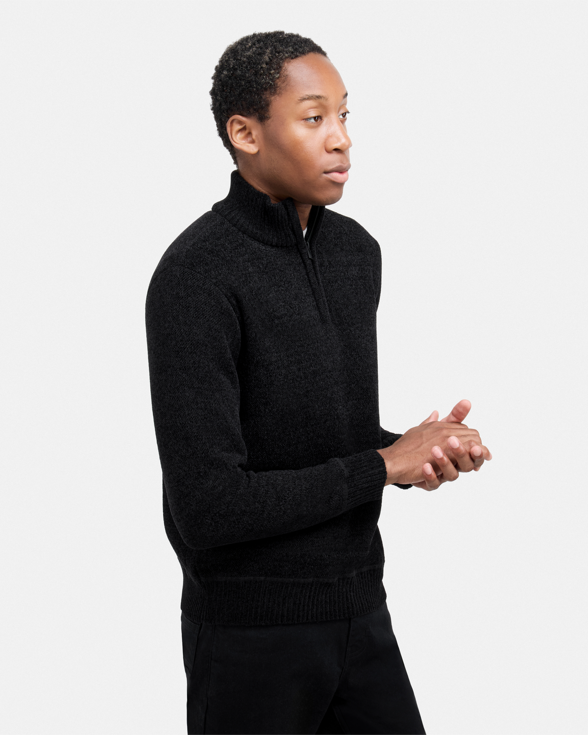#XRSWM3102415 Fleece Lined Quilted Zipper Chenille Sweater-thumbmail-3