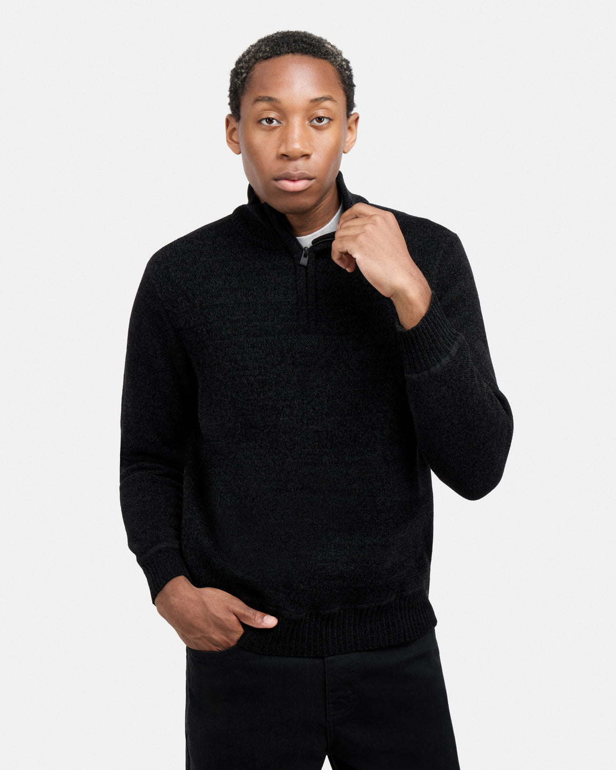 #XRSWM3102415 Fleece Lined Quilted Zipper Chenille Sweater-thumbmail-4